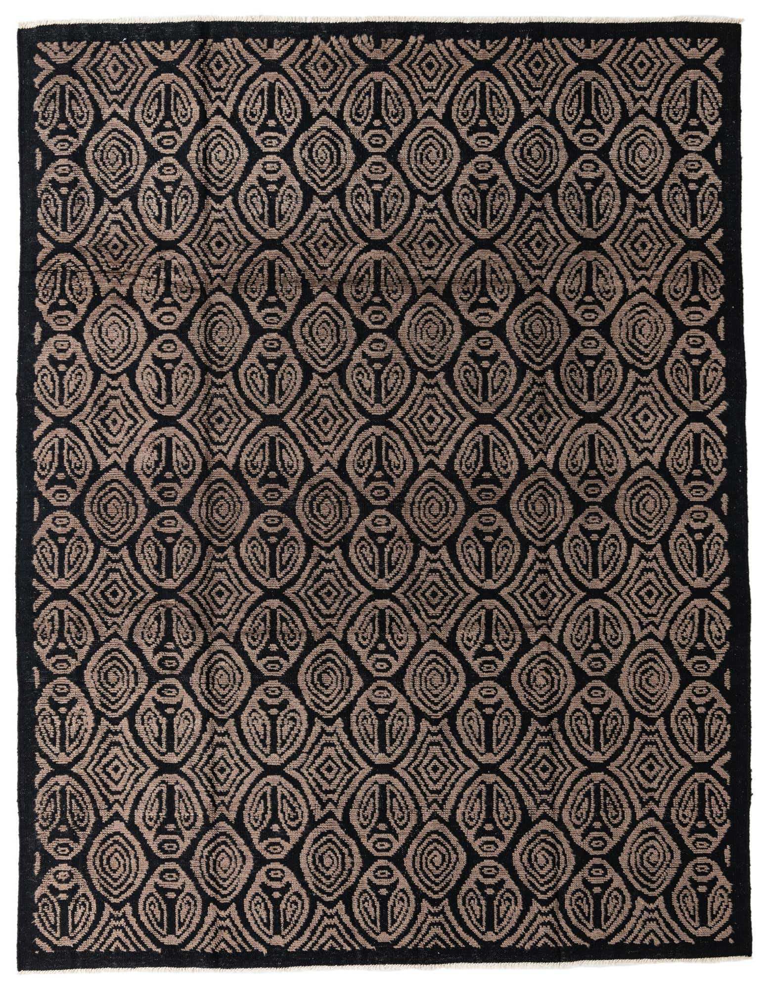 A rectangular 8x10 Darya rug with a high pile, featuring a modern abstract pattern in black and beige tones.
