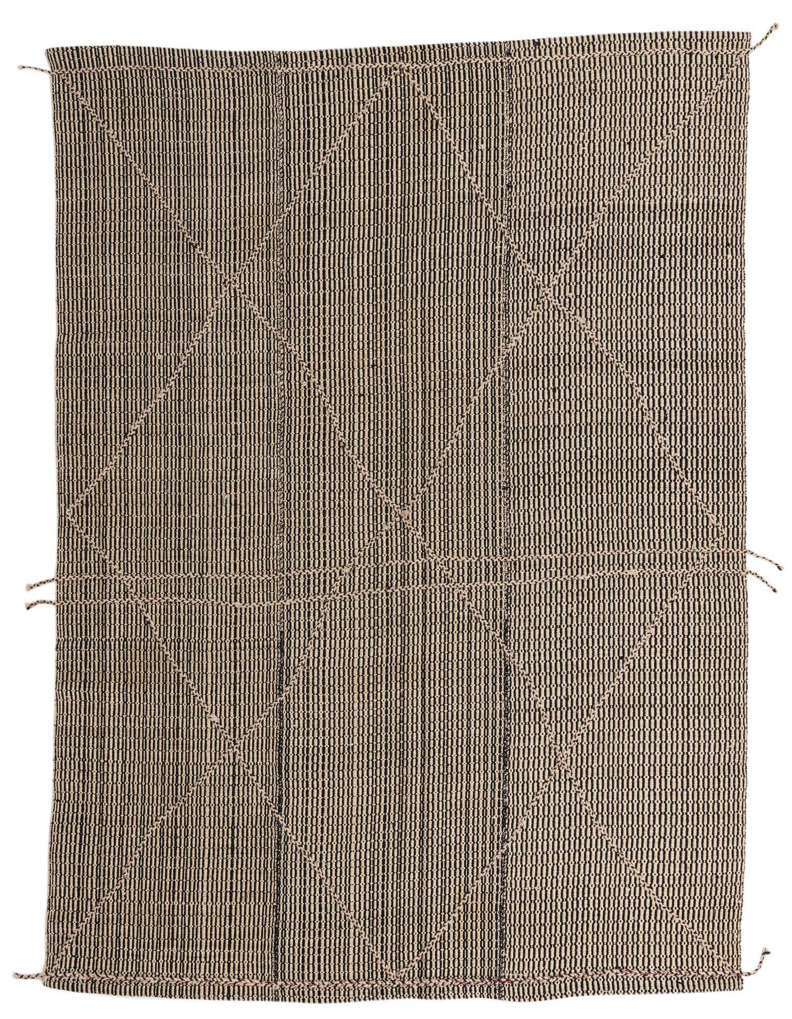 A rectangular 8x10 Darya rug in black wool, featuring a modern oriental pattern of intersecting lines.