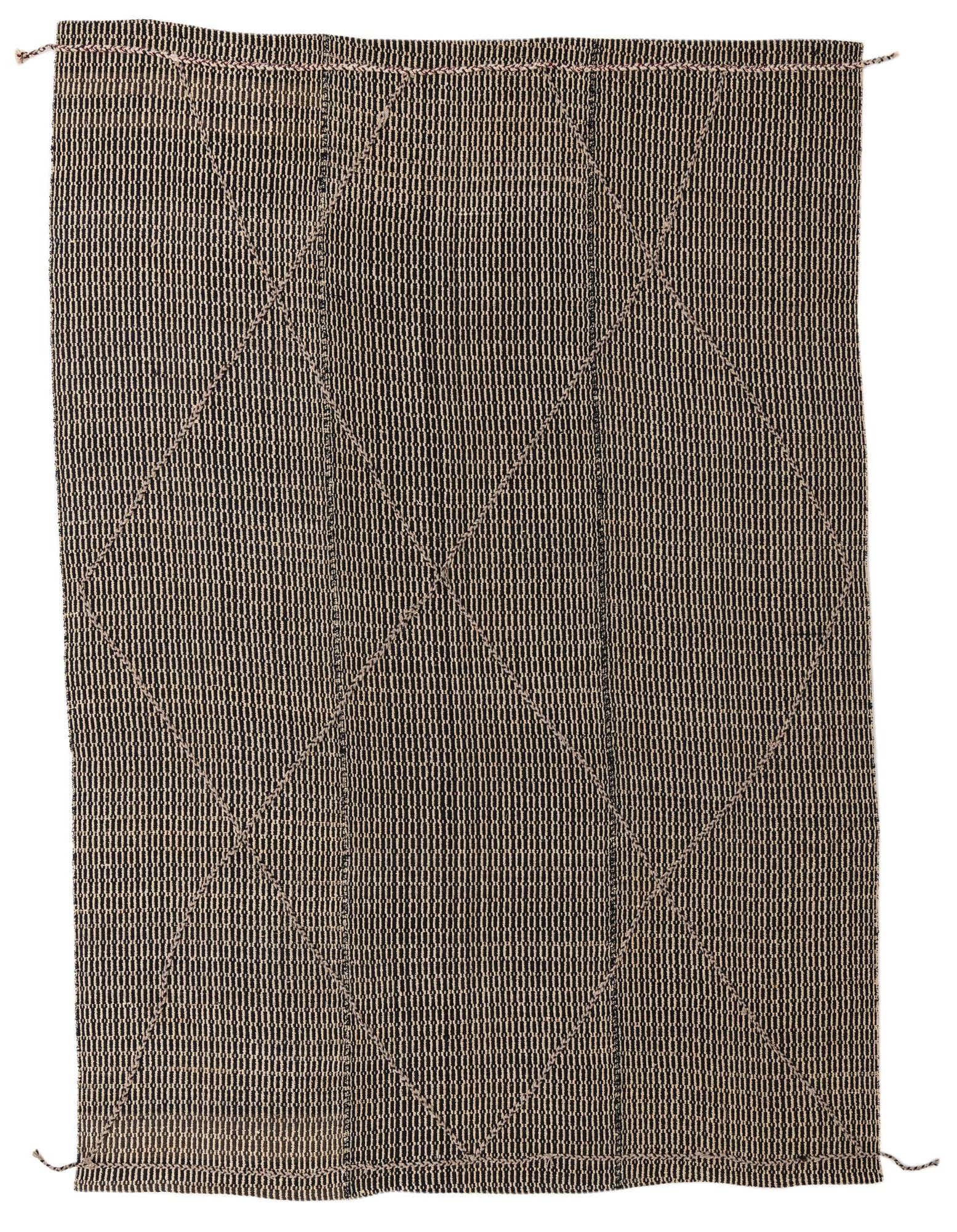 A rectangular 8x10 Darya black wool rug with a textured modern oriental pattern, suitable for a living room.