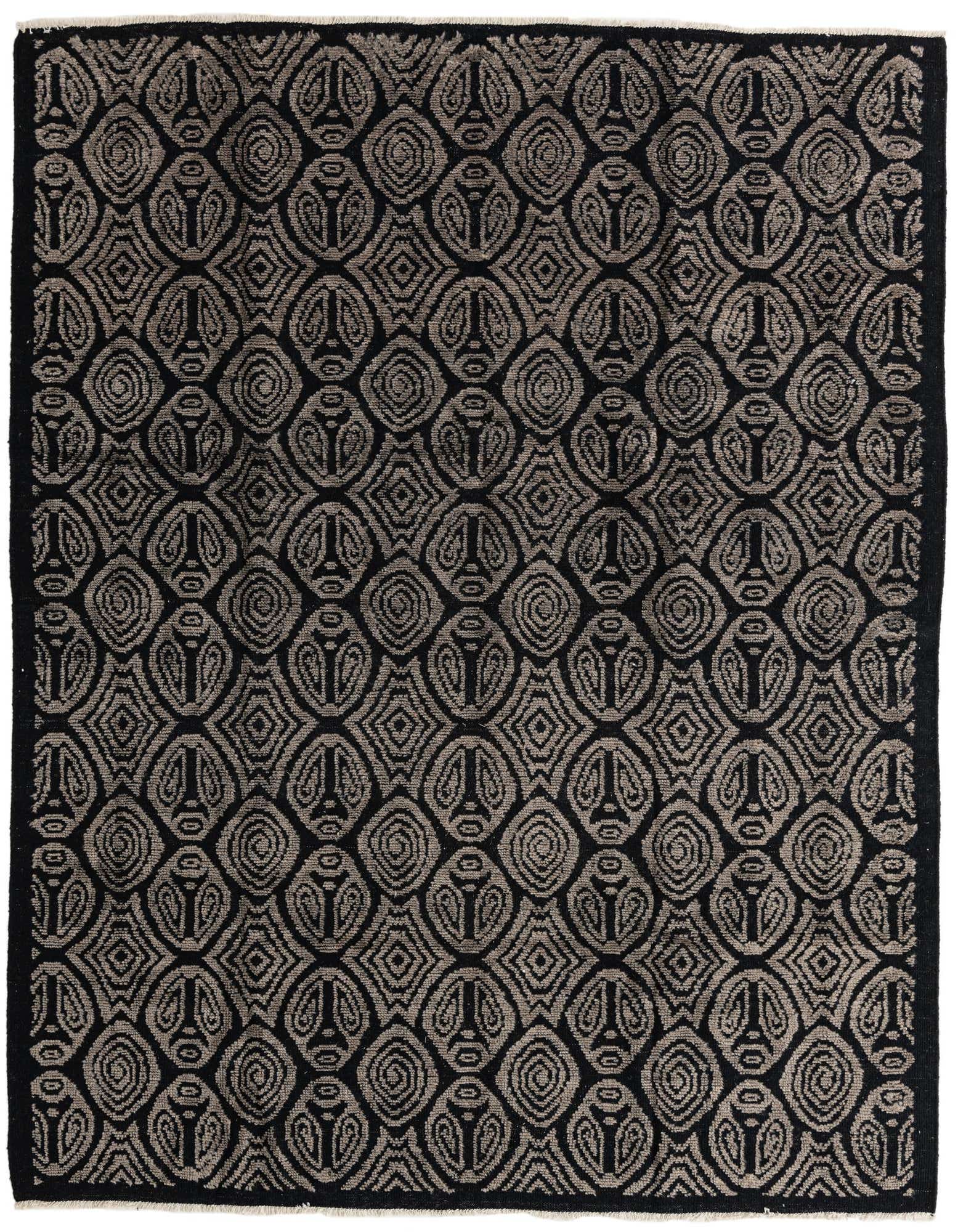 A rectangular 8x10 Darya rug in black wool with a high pile and modern abstract pattern.
