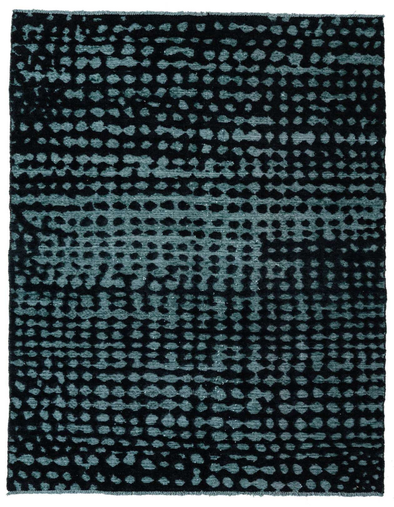 A 5x8 rectangular Darya rug with a modern oriental pattern in varying shades of black and dark gray, featuring a textured pile.