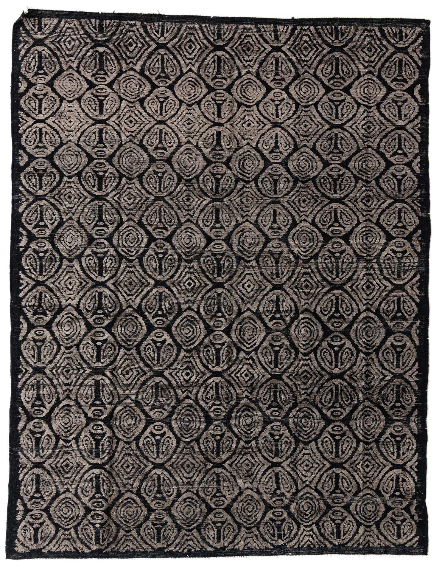 A 9x12 rectangular Darya rug in black and beige, featuring a textured modern oriental pattern, suitable for a living room or office.