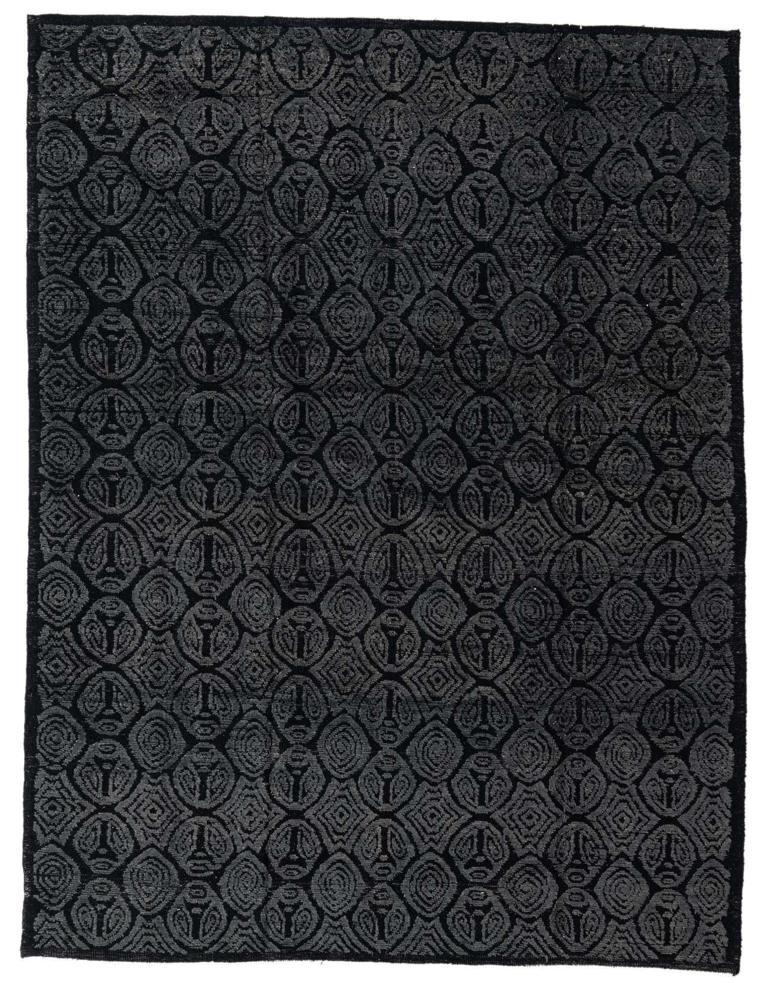 A 10x13 rectangular Darya rug by Rugs.com with a modern oriental pattern in varying shades of black and charcoal.
