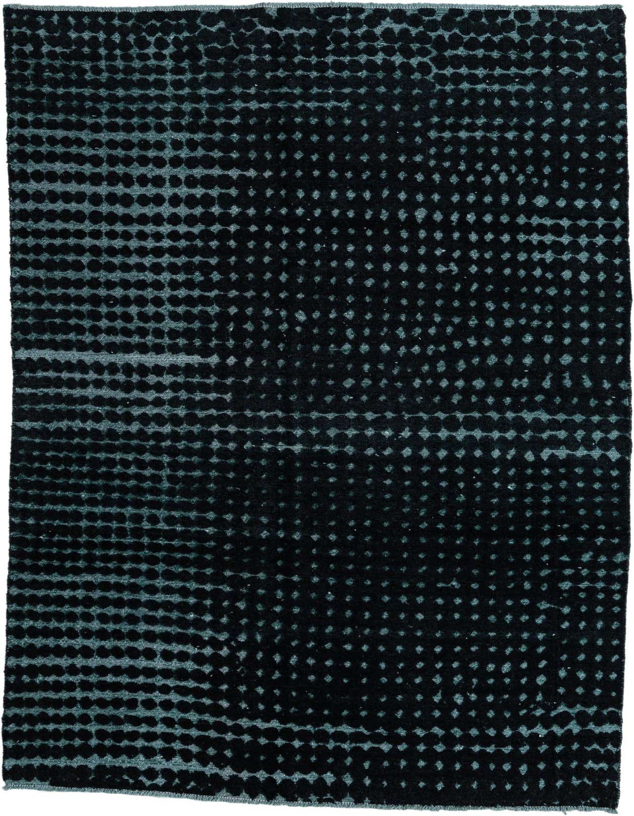 A 7x10 rectangular Darya rug with a modern abstract pattern in varying shades of black, showcasing its high pile wool texture.