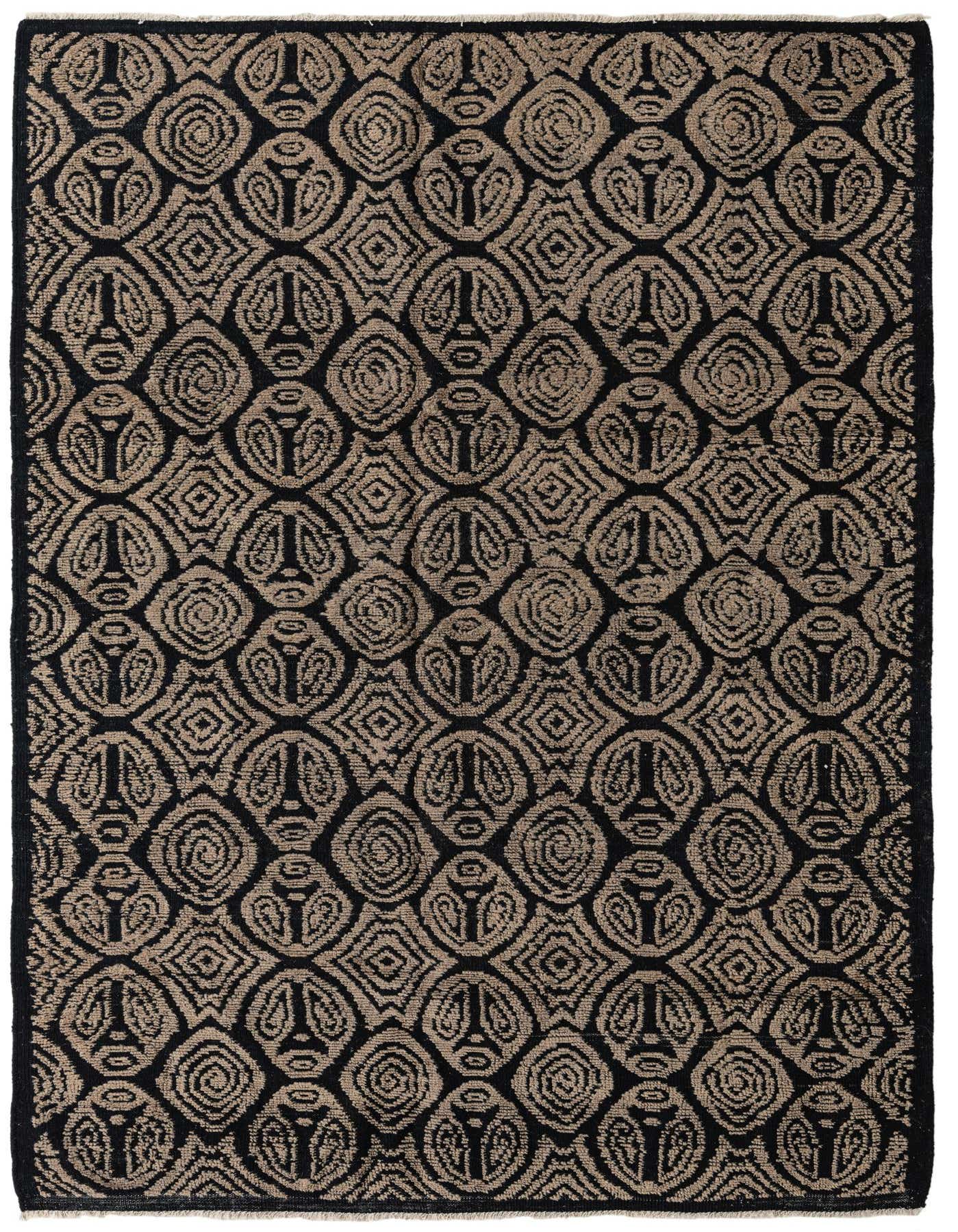 A 6x9 rectangular Rugs.com Darya rug features a high pile, modern abstract pattern in black and beige.