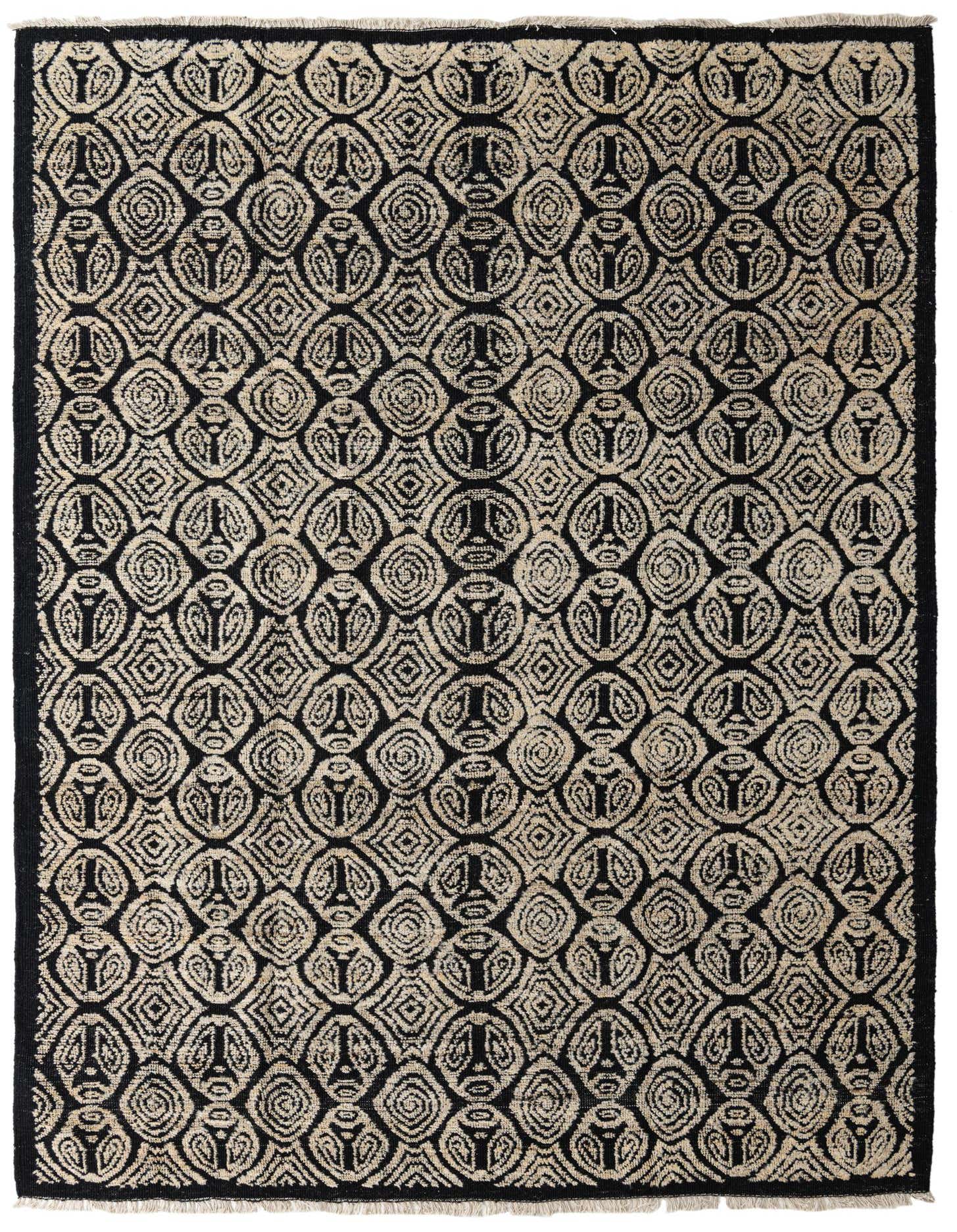 A 9x12 rectangular Darya rug with a high pile, featuring a modern abstract pattern in black and natural tones.
