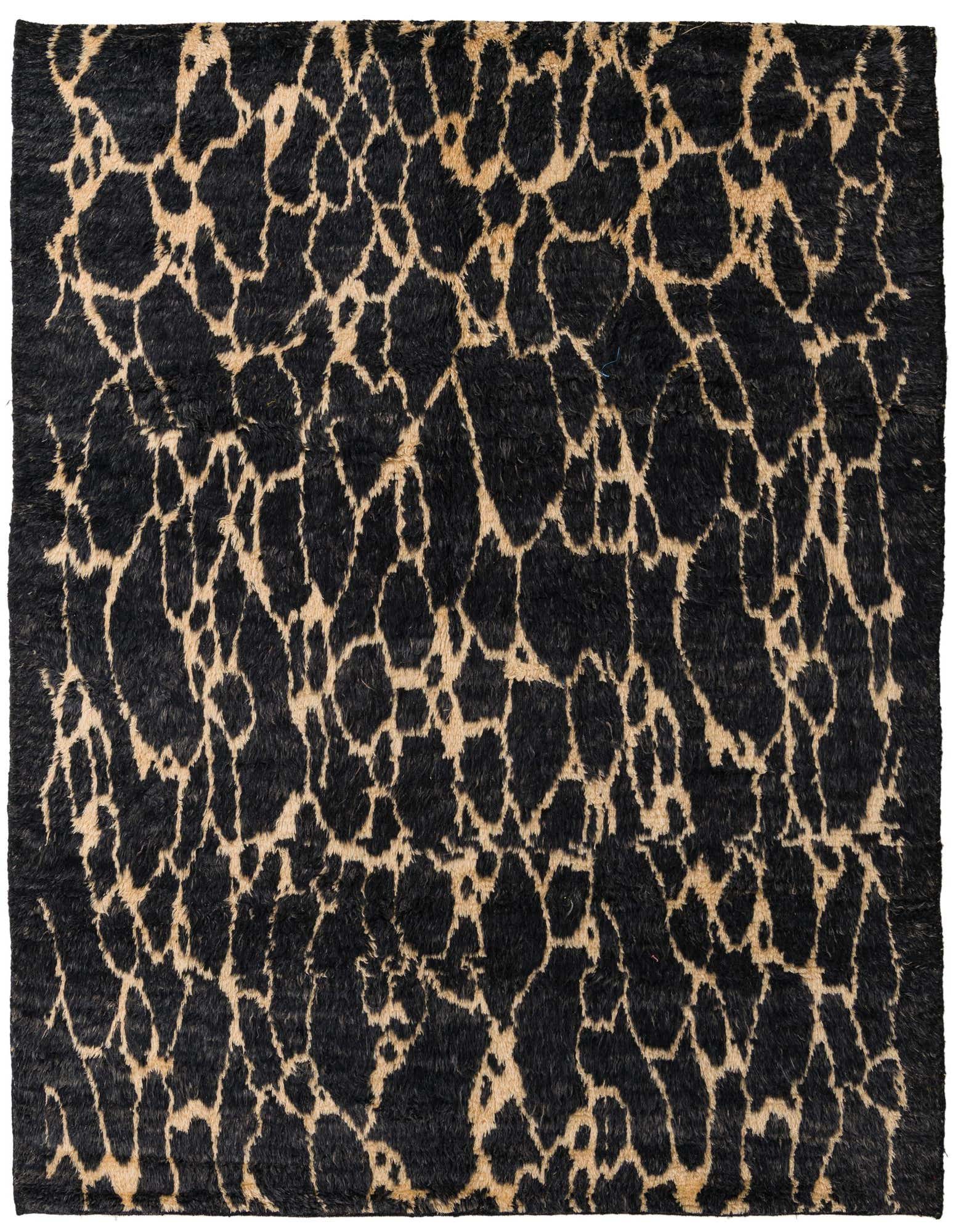 A rectangular 8x10 Darya rug with a modern black and beige abstract pattern, handmade from high-pile wool.