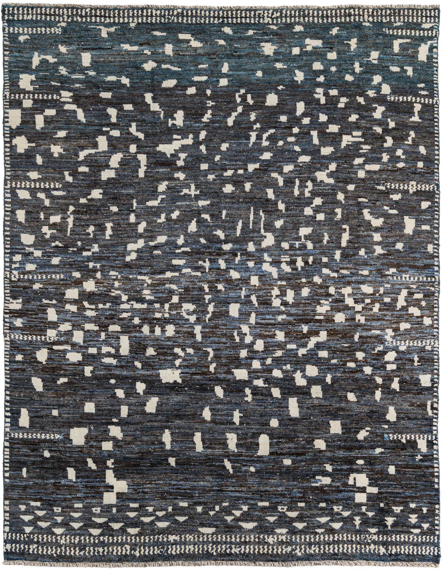 A rectangular 8x10 Darya rug with a modern black and off-white abstract pattern, suitable for a living room.