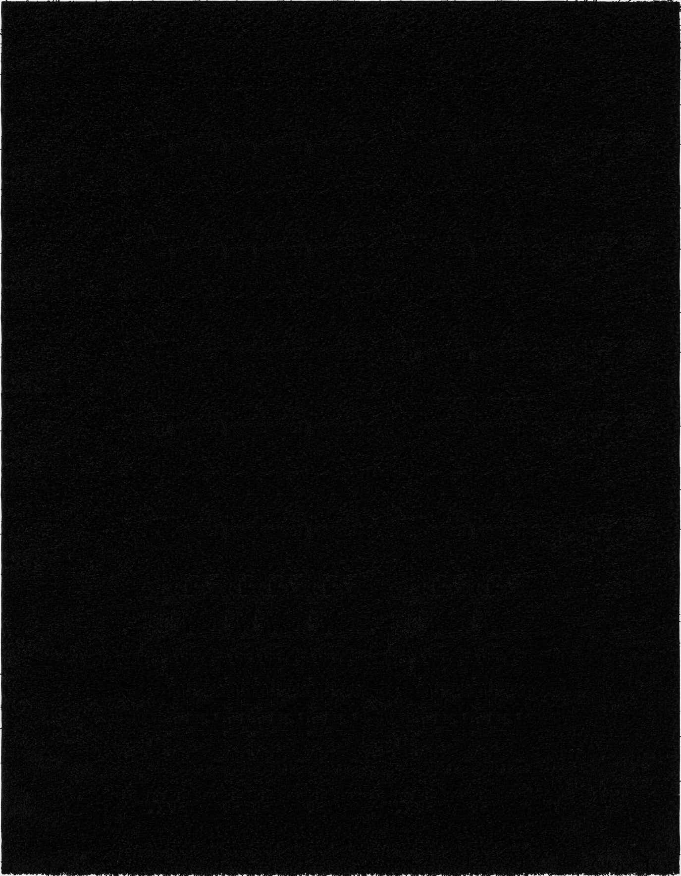 A large 10x14 rectangular black shag rug with a deep, textured pile, suitable for a modern indoor living space.