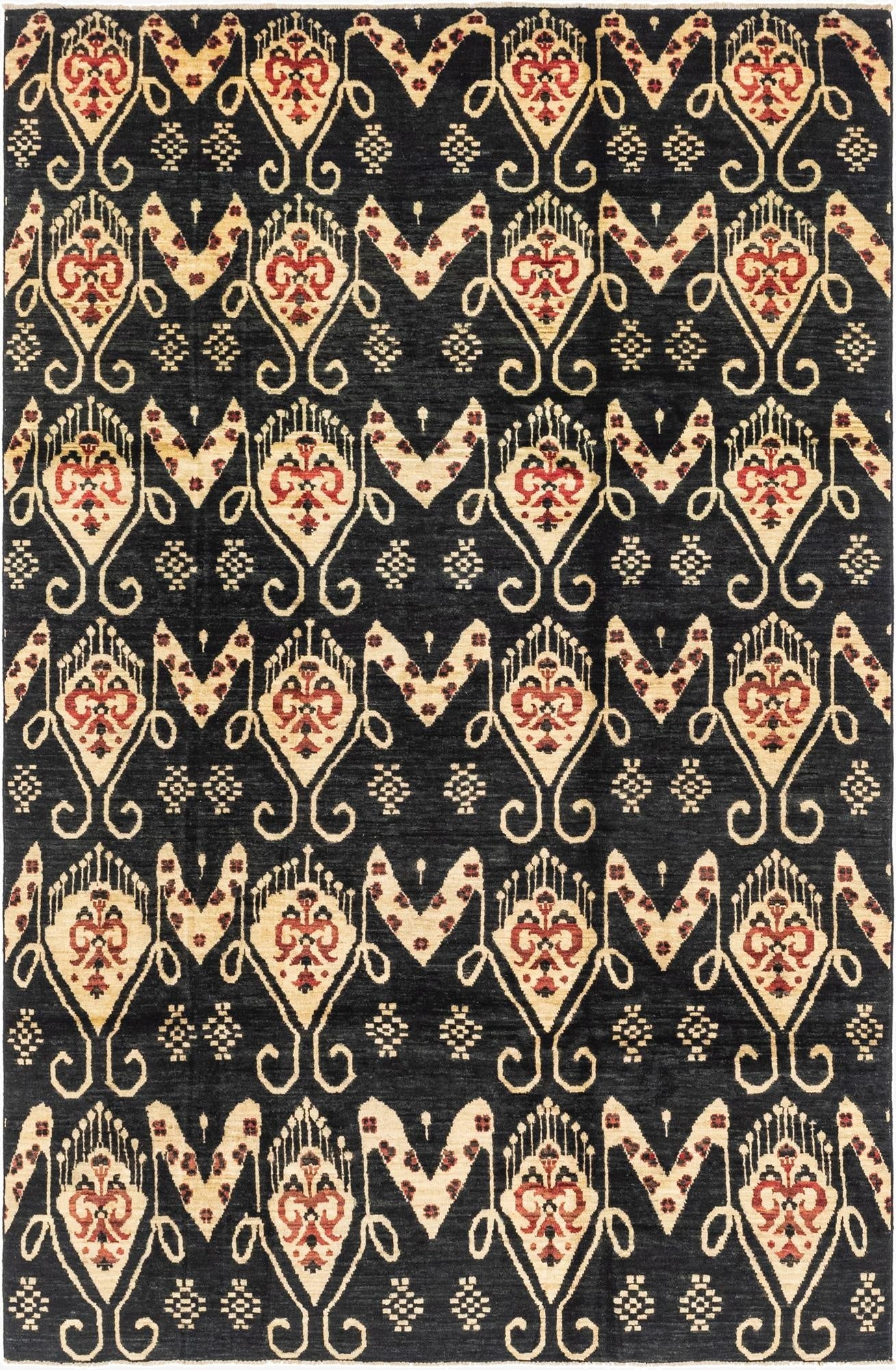  6' 2 x 9' 8  Hand Knotted Ikat Rug