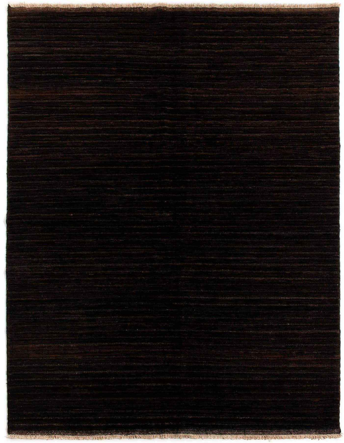 A 5x8 rectangular Juma Persian rug in deep black, made of 100% wool with a medium pile, suitable for various indoor rooms.