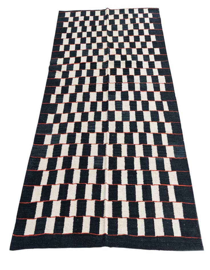 Detail image of  4' 6 x 5' 10  Hand Woven Kilim Modern Wool Rug