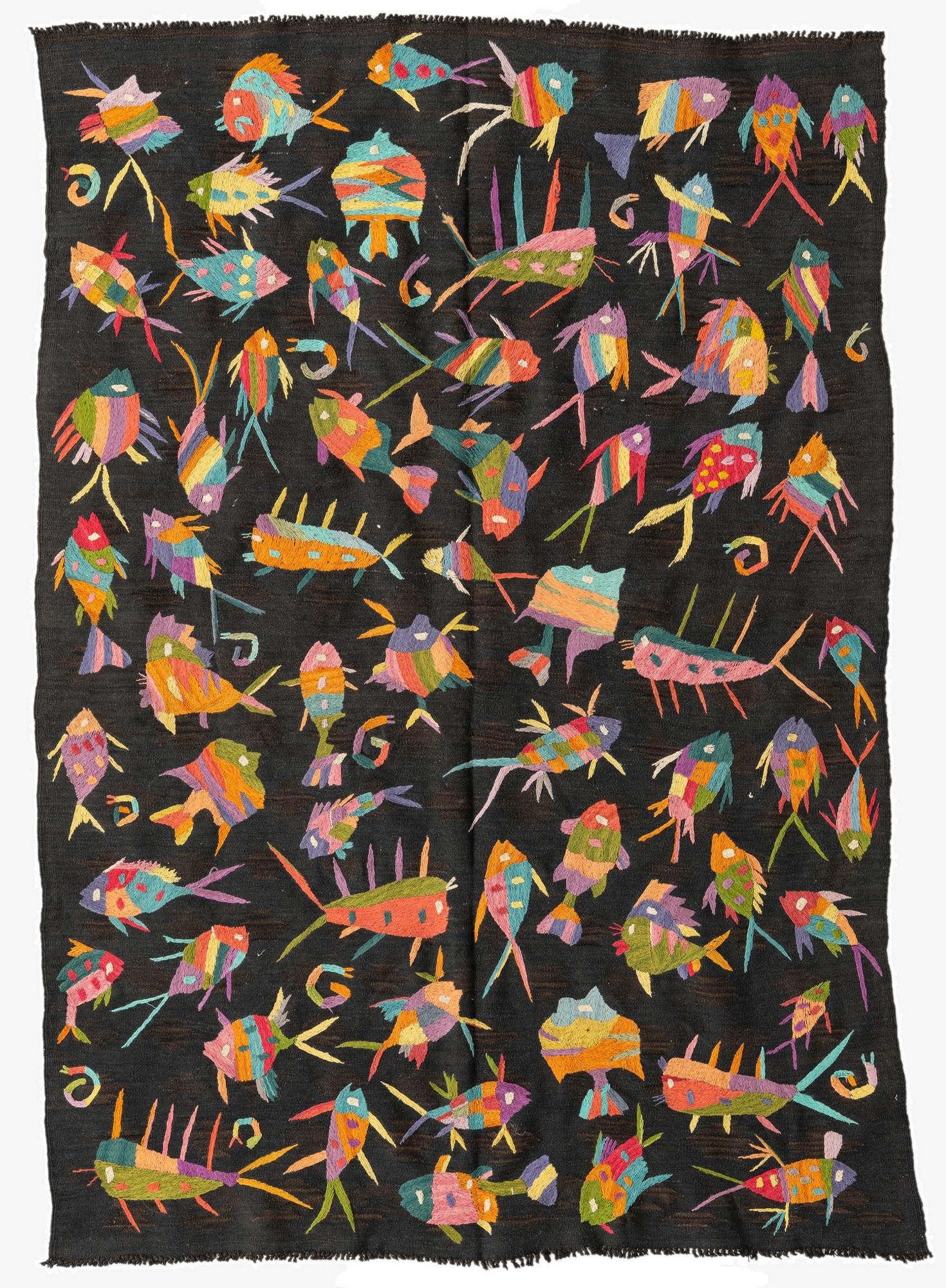  4' 6 x 6' 6  Hand Woven Kilim Suzani Wool Rug