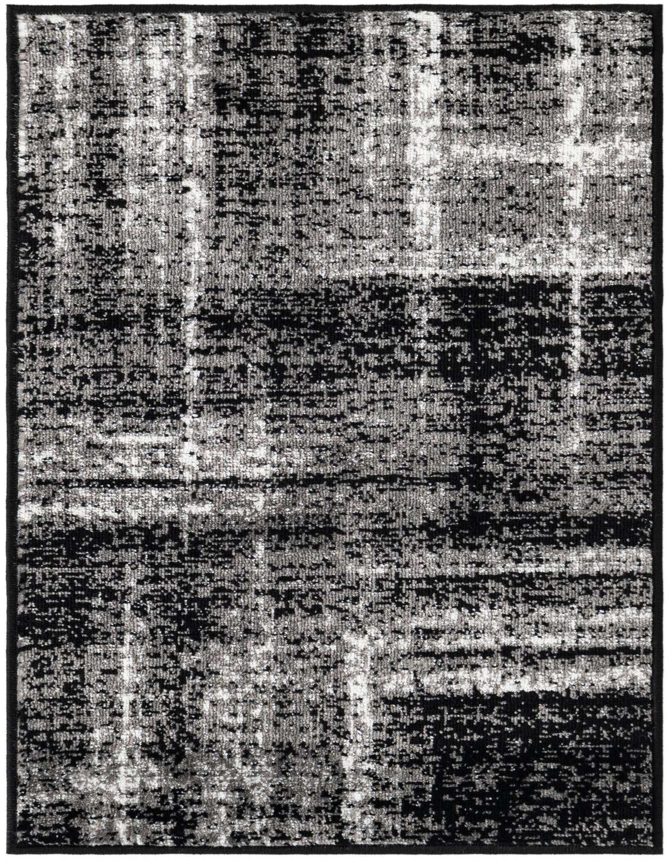 A 2x3 rectangular Rugs.com Laguna rug featuring an abstract, distressed pattern in varying shades of black and dark gray.