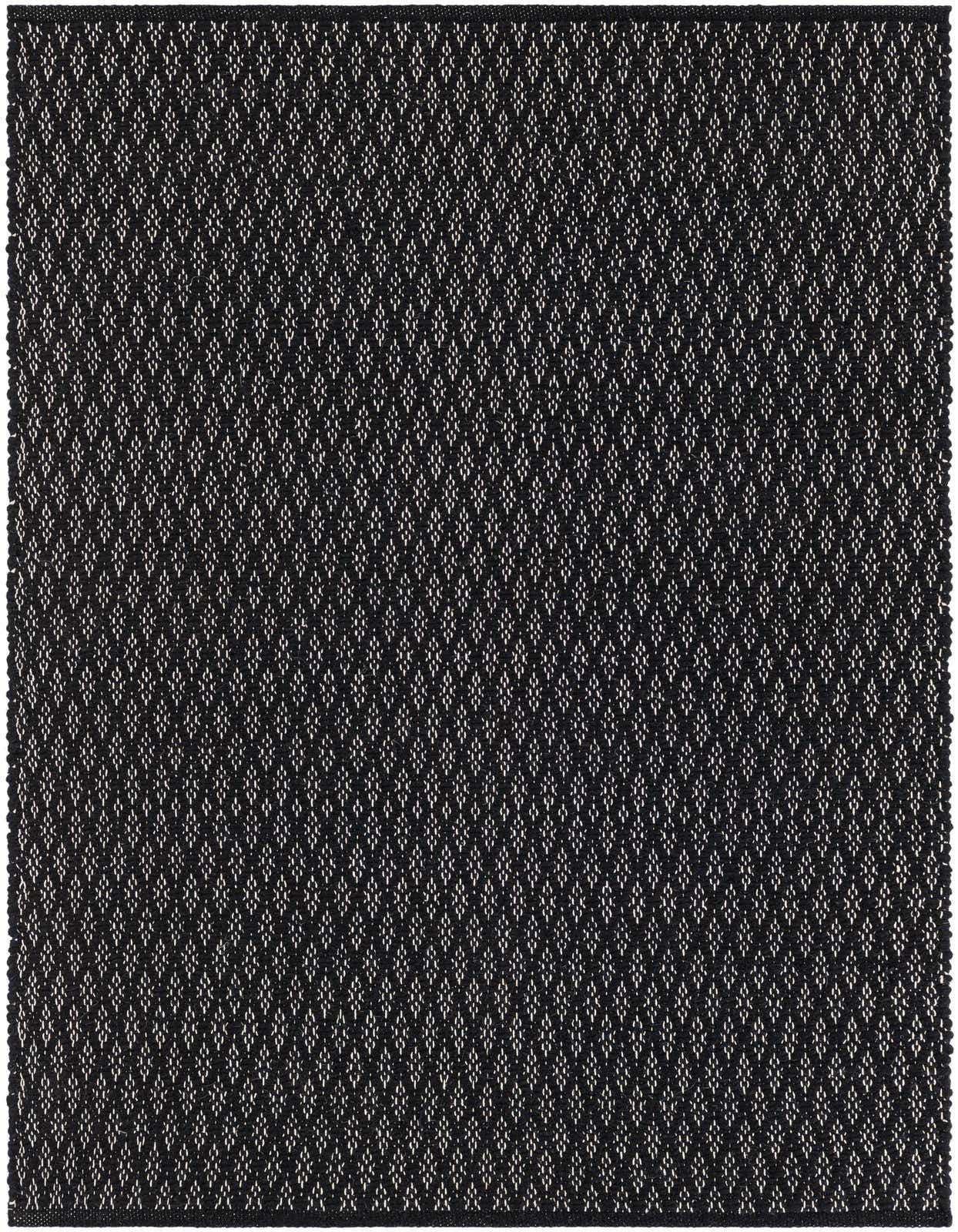 A 3x5 rectangular black modern area rug with a subtle white lattice pattern, suitable for an entryway.