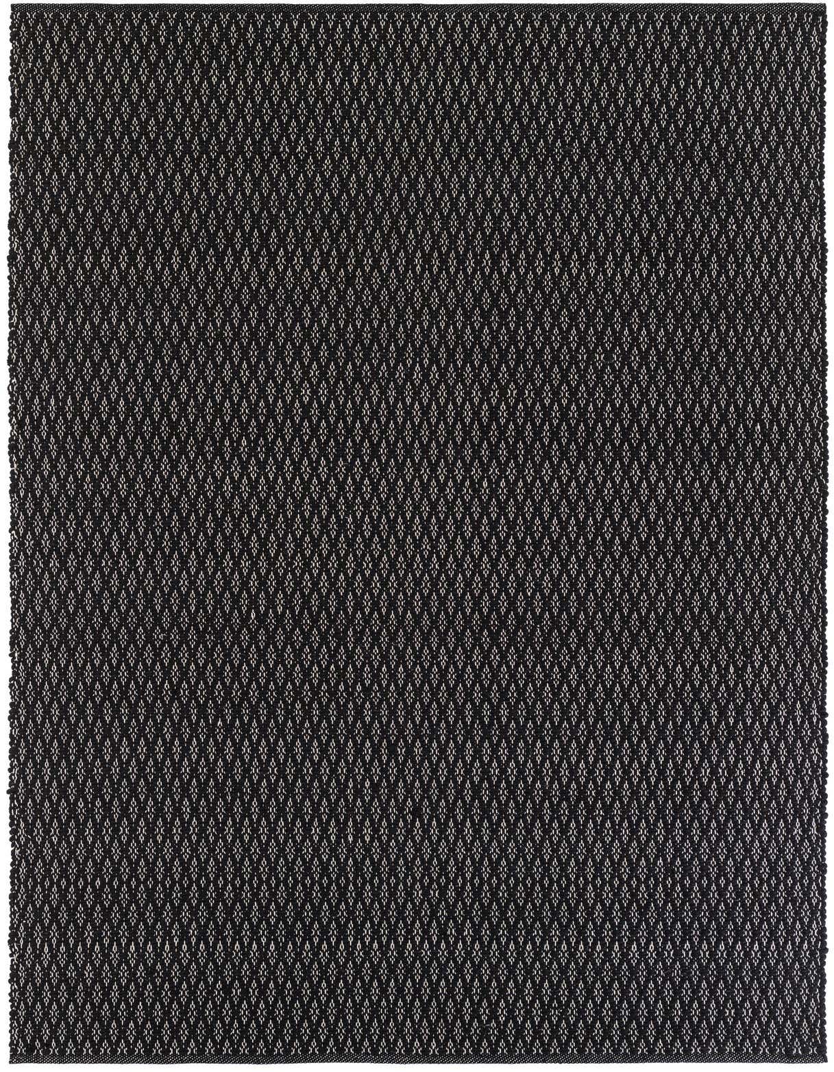 A 5x8 rectangular black modern area rug with a textured lattice pattern, suitable for various indoor rooms.