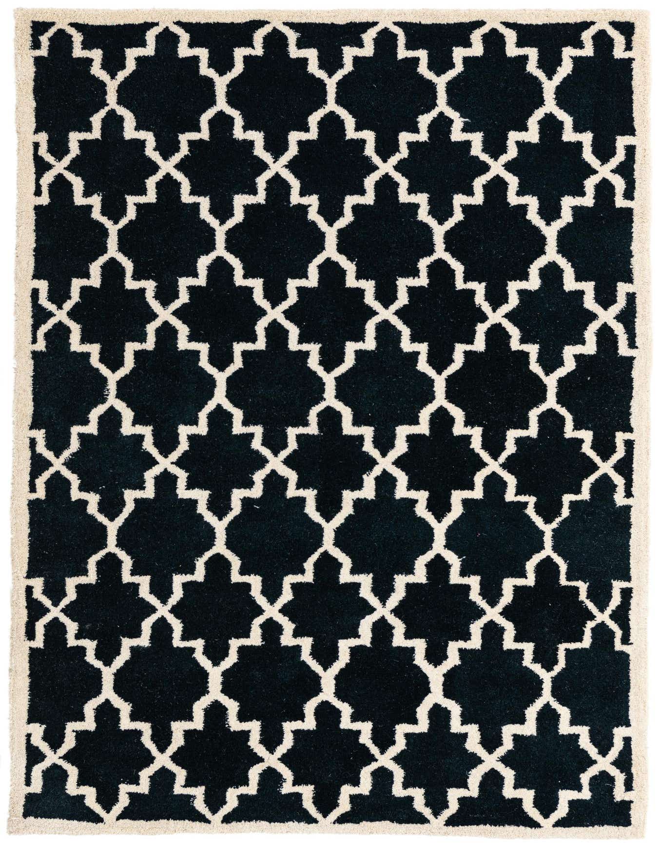 A 4x6 rectangular black and off-white Luna rug with a high pile and modern abstract pattern.