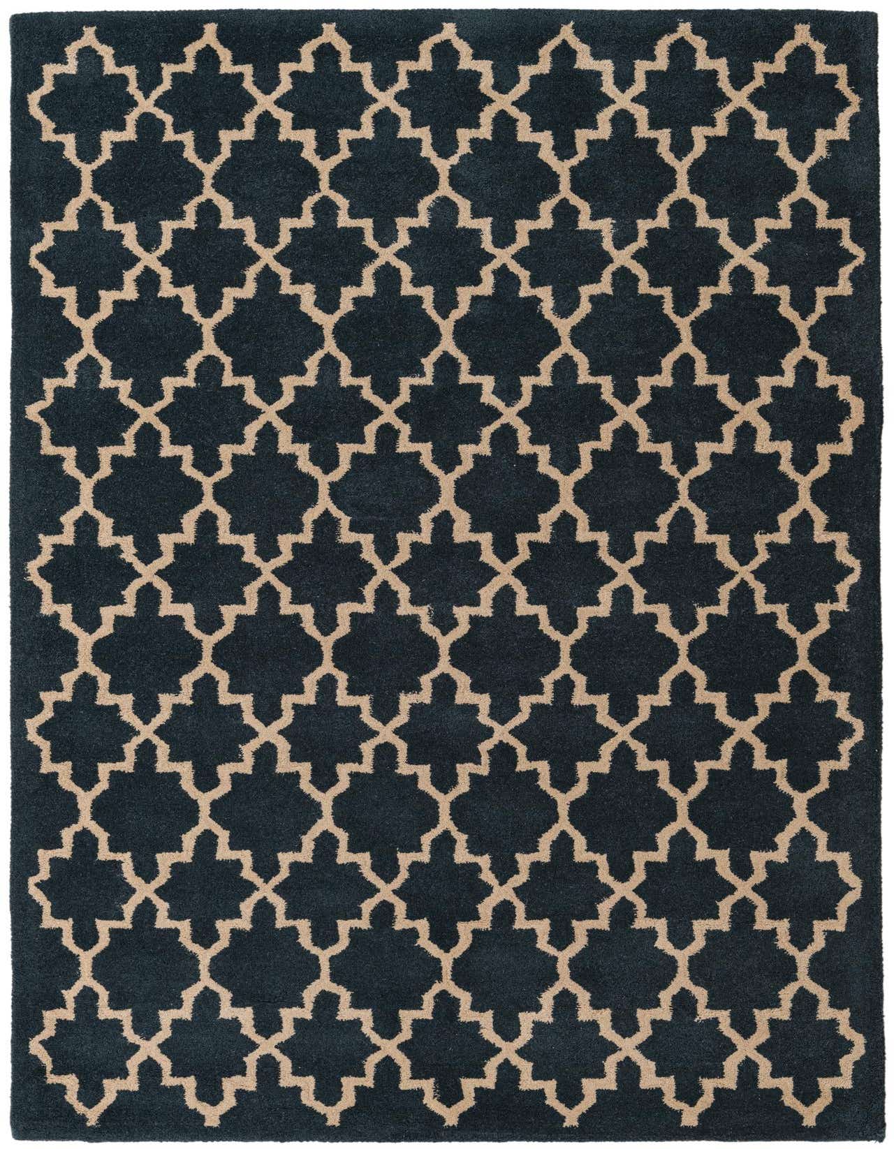 A 5x8 rectangular Luna Collection rug from Rugs.com with a high pile, featuring a modern abstract pattern in black and beige.