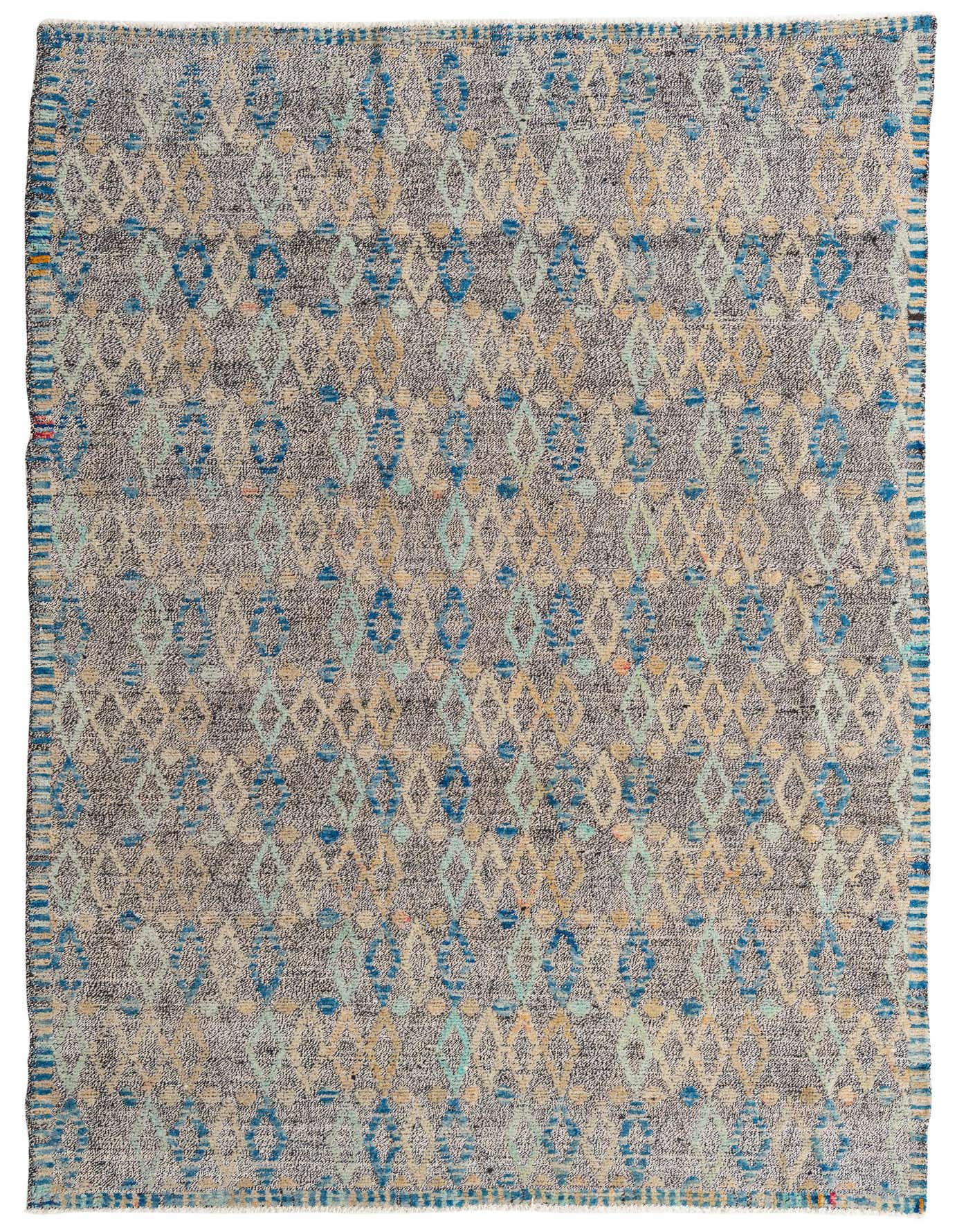 A 6x9 rectangular Modern Ziegler rug featuring a Southwestern abstract pattern in black, blue, and light yellow tones.