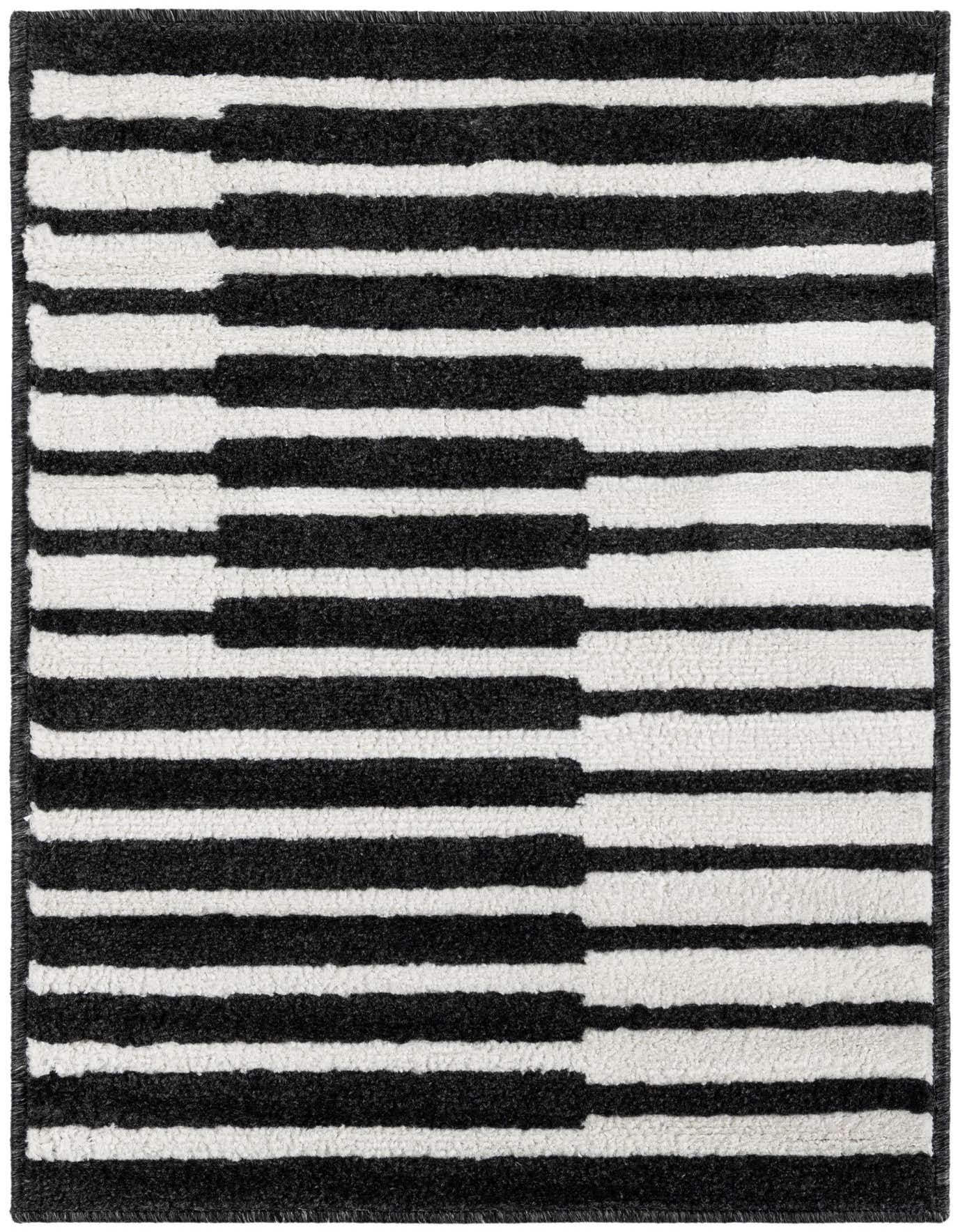 A 2x3 rectangular Rugs.com Oslo rug featuring a bold modern black and white stripe pattern.