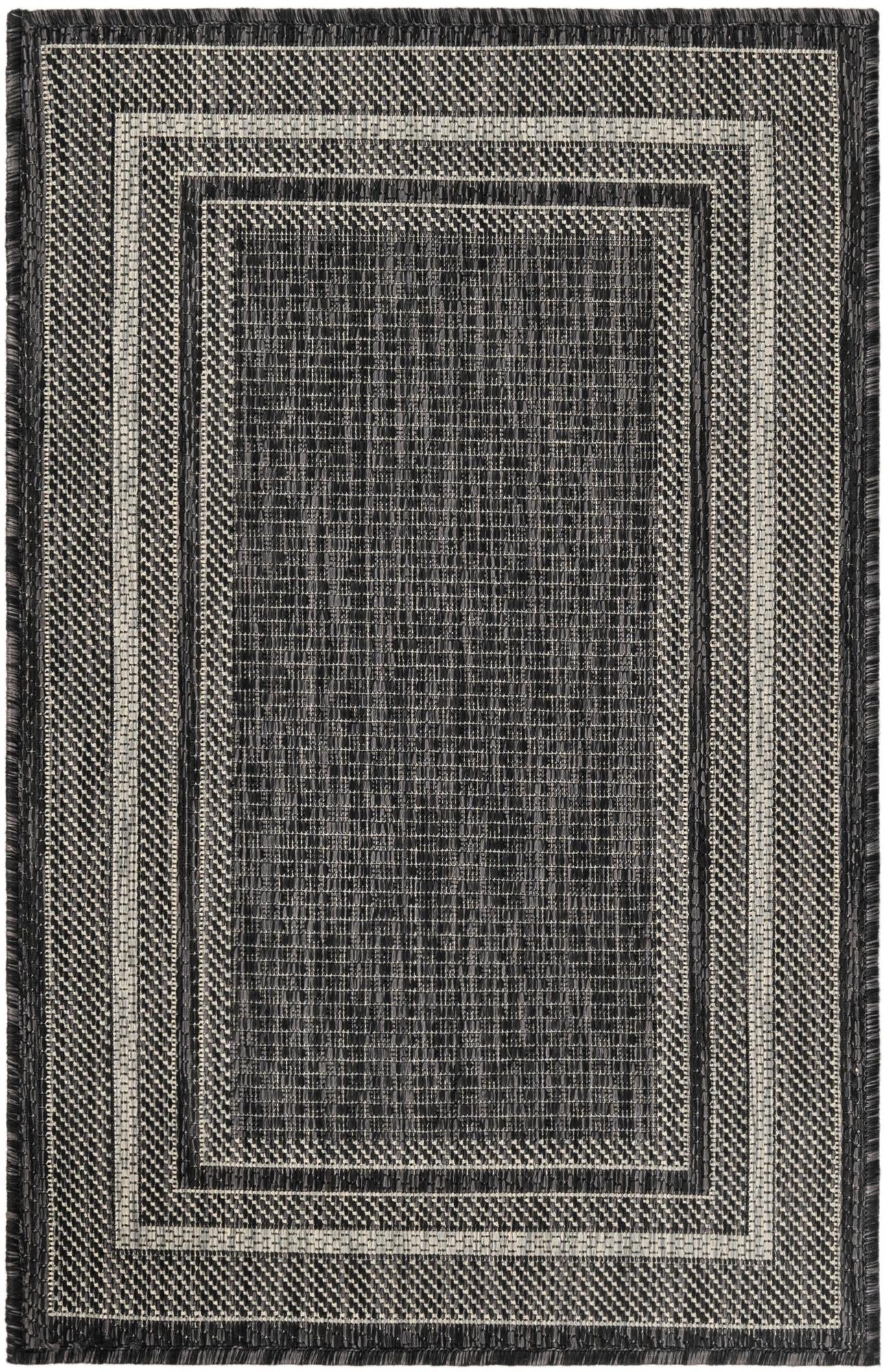 Black 2' x 3' 1 Border Indoor / Outdoor Rug | Rugs.com