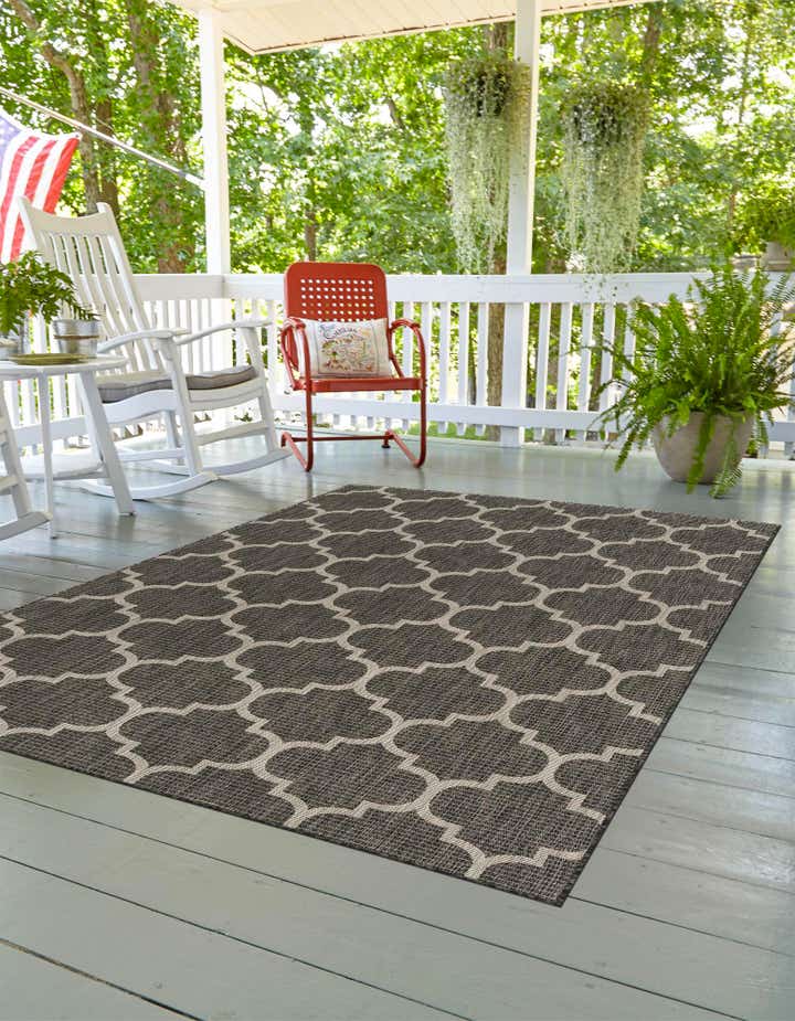 Black 7' 10 x 11' Lattice Indoor / Outdoor Rug | Rugs.com