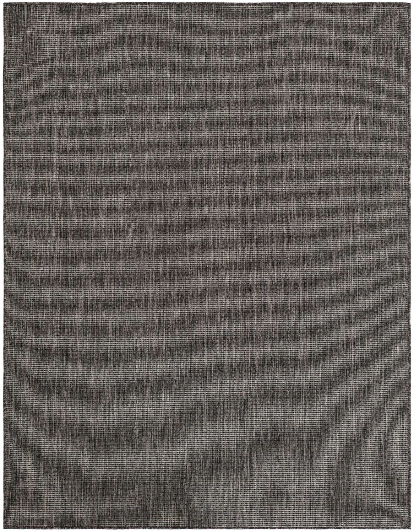 A 6x9 rectangular black and dark gray modern flatweave rug with a subtle textured pattern, suitable for indoor or outdoor spaces.