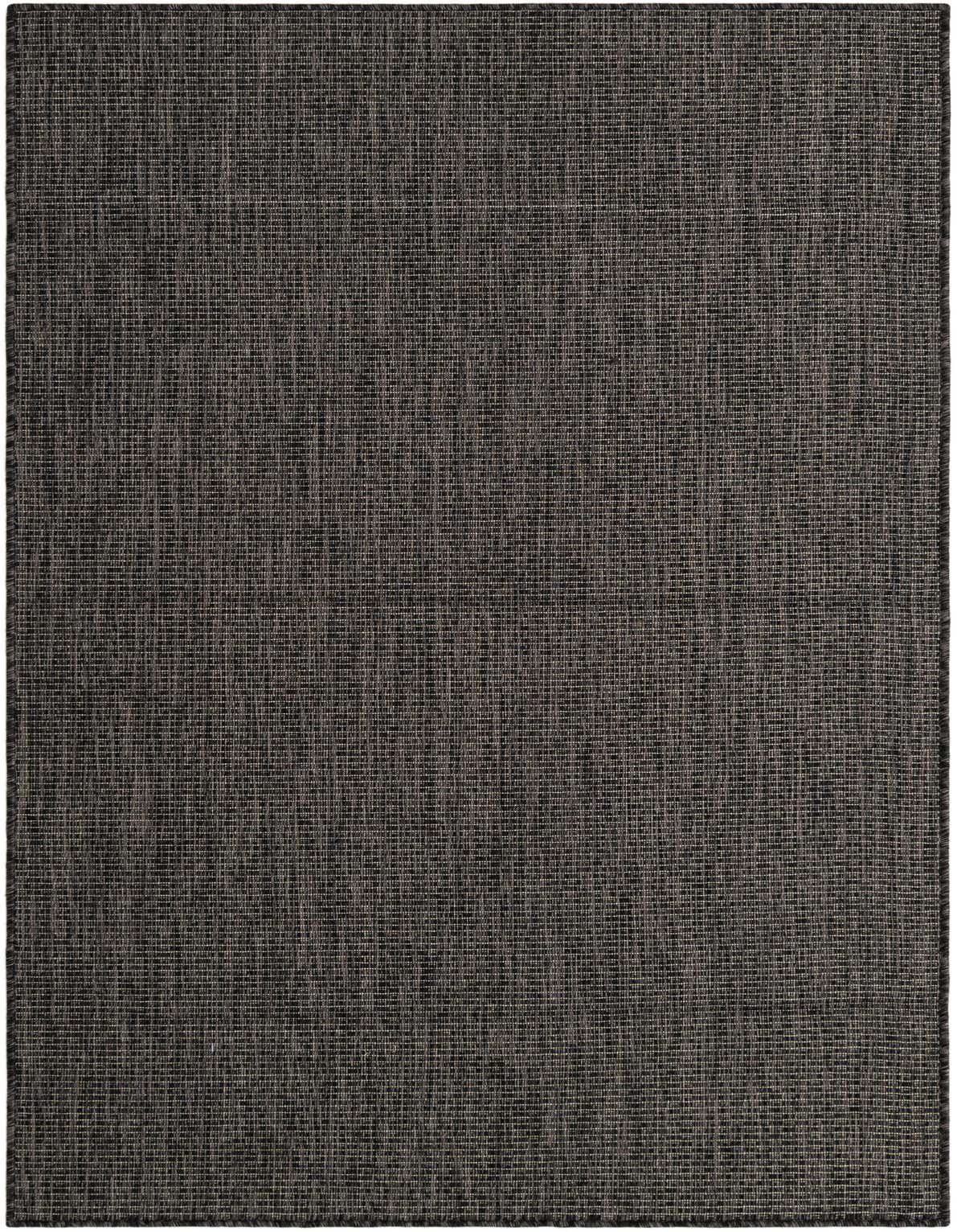 A 4x6 rectangular black modern flatweave rug with a subtle textured pattern, suitable for indoor or outdoor use.