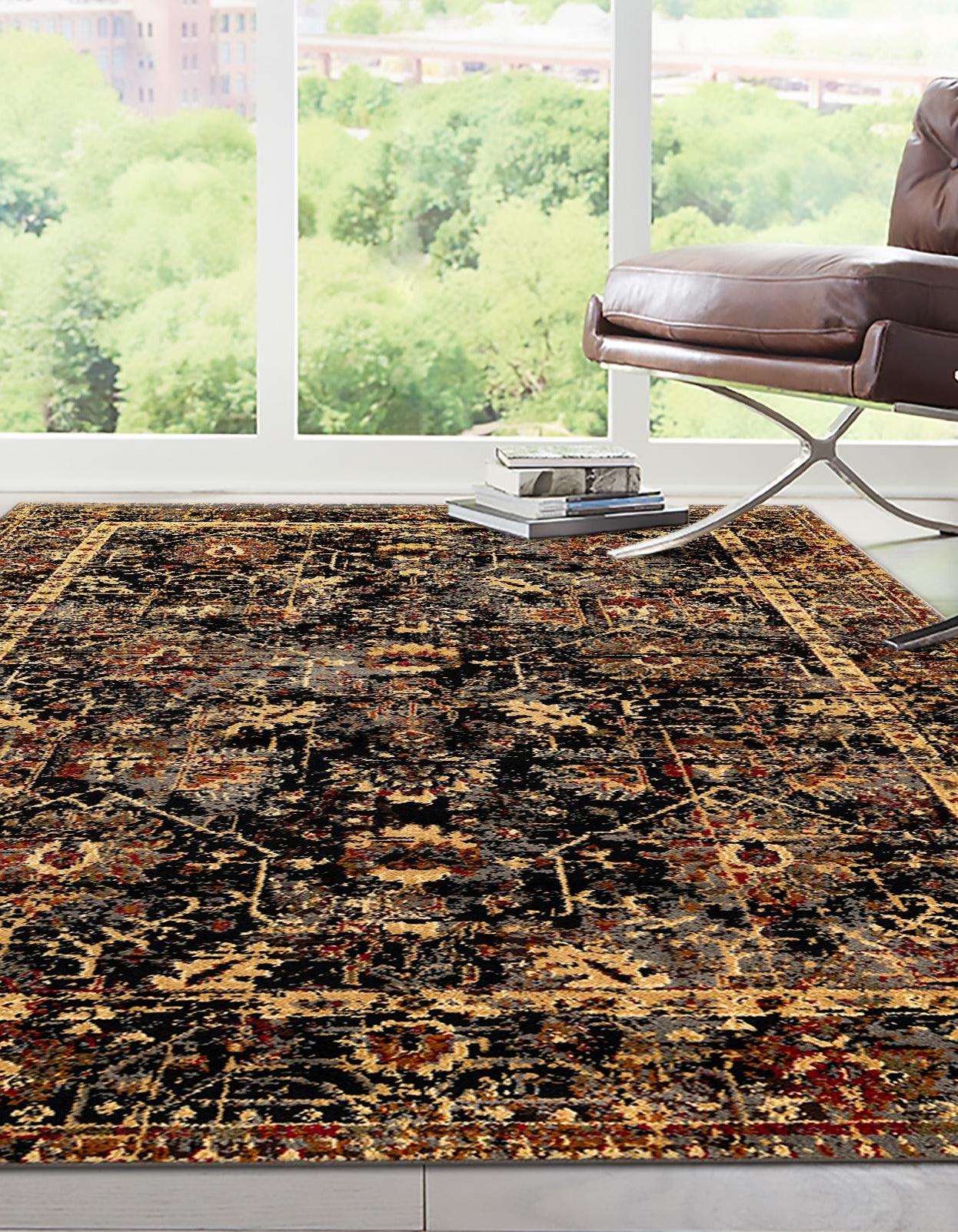 Black 2' x 3' Saturn Rug | Rugs.com