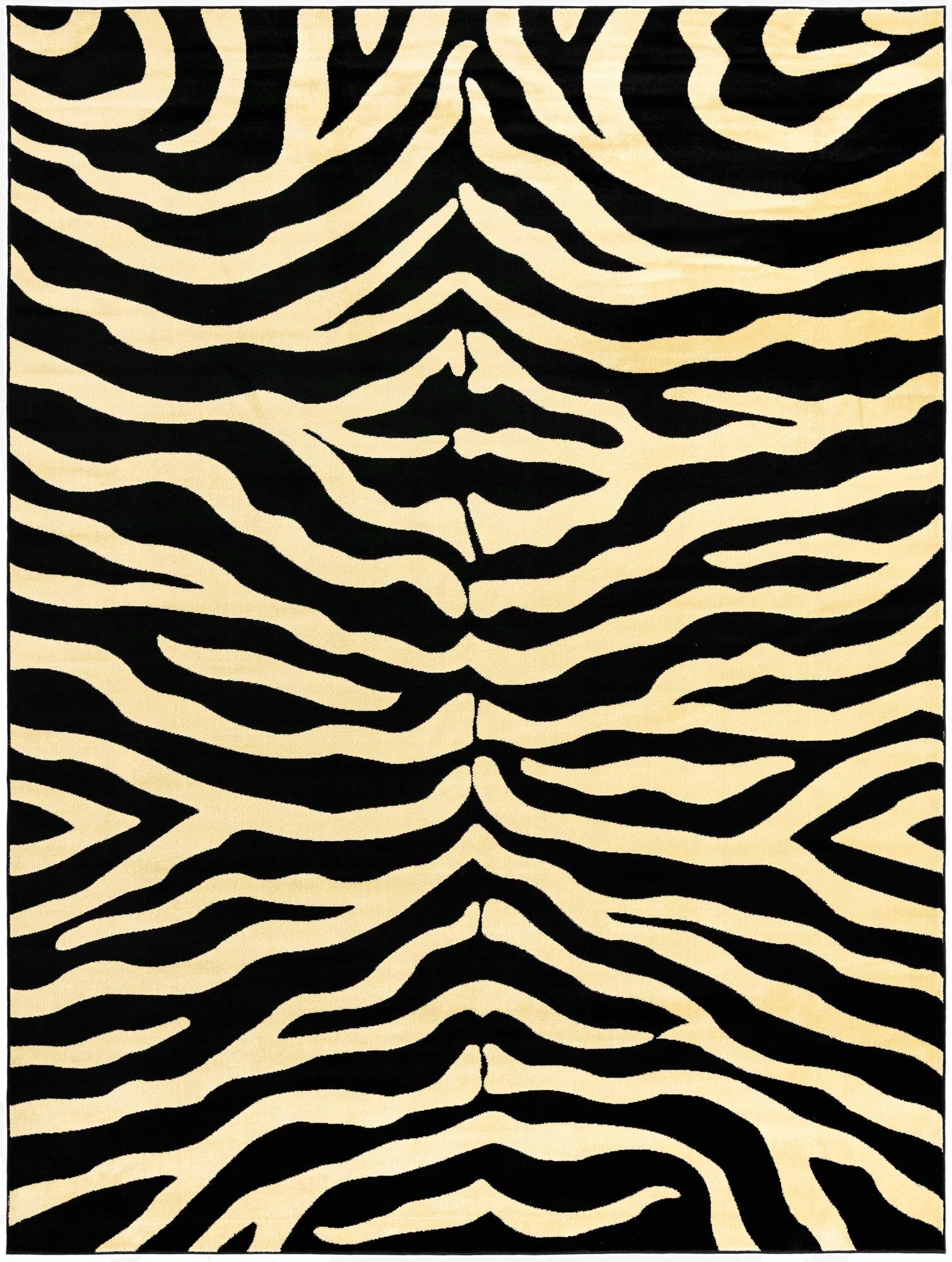 A 10x13 rectangular Savannah Collection rug featuring a bold black and cream zebra stripe pattern.