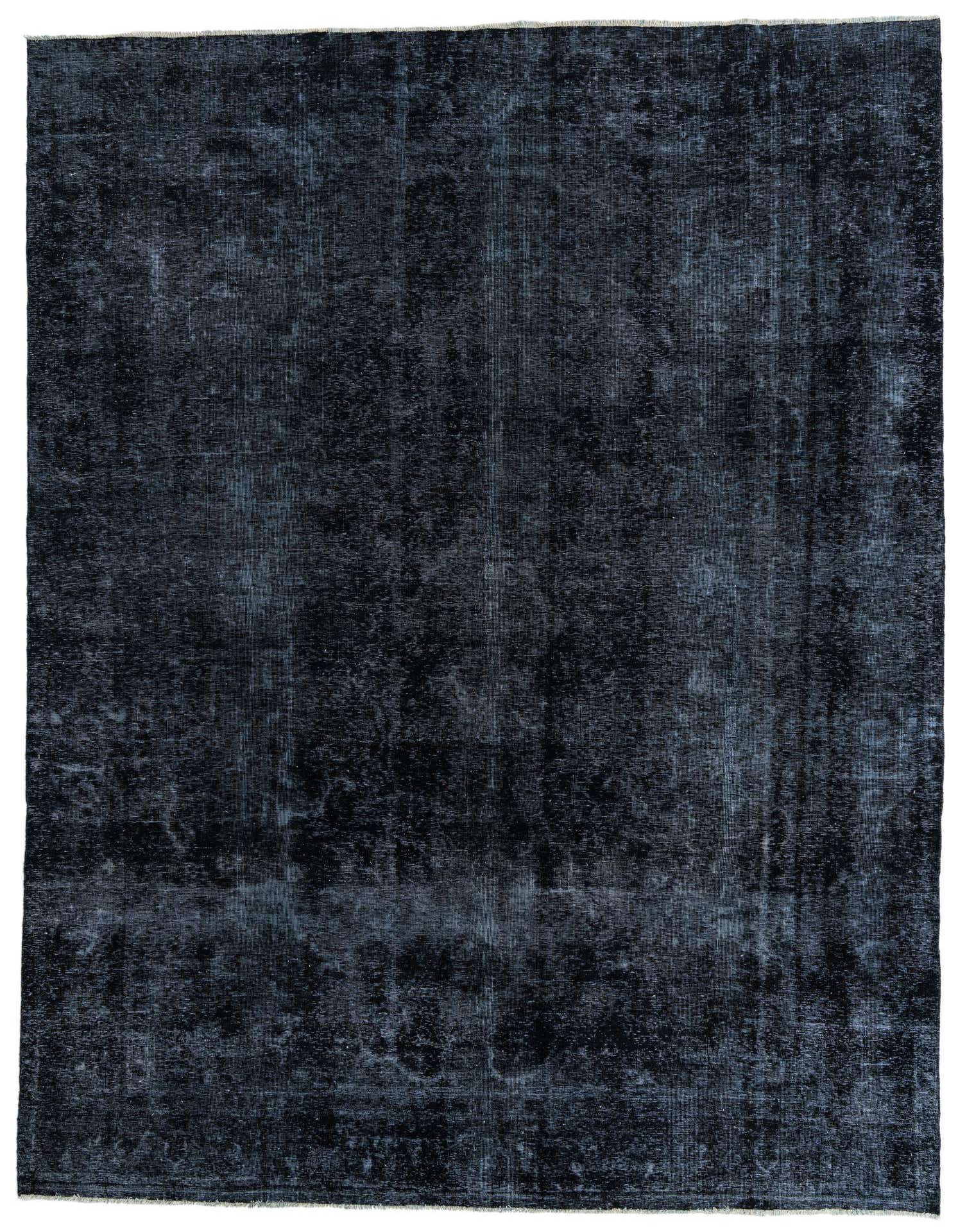 A large 9x12 rectangular black wool area rug with a subtle, faded vintage Persian pattern, suitable for a living room.