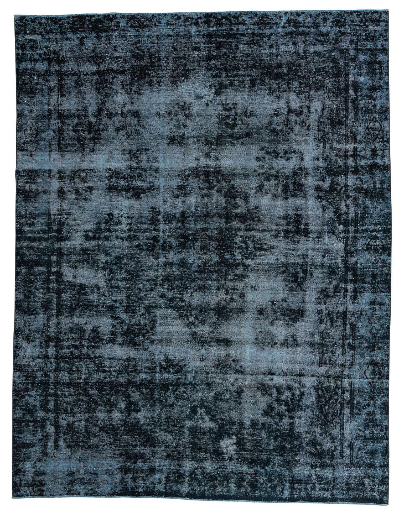 A 9x12 rectangular black and dark blue vintage Persian area rug with a distressed, faded pattern.