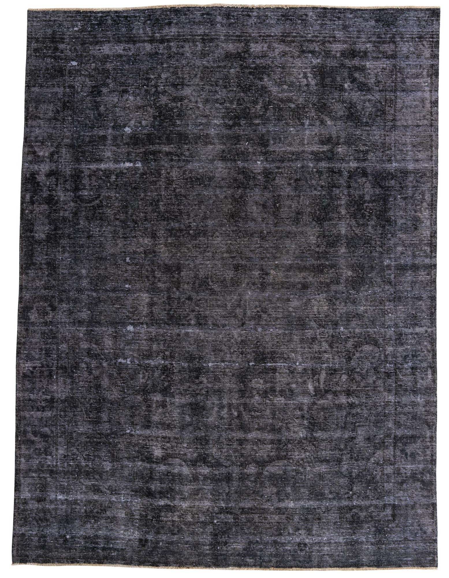 A 9x12 rectangular black wool area rug with a subtle, distressed Persian-inspired pattern, ideal for a living room.