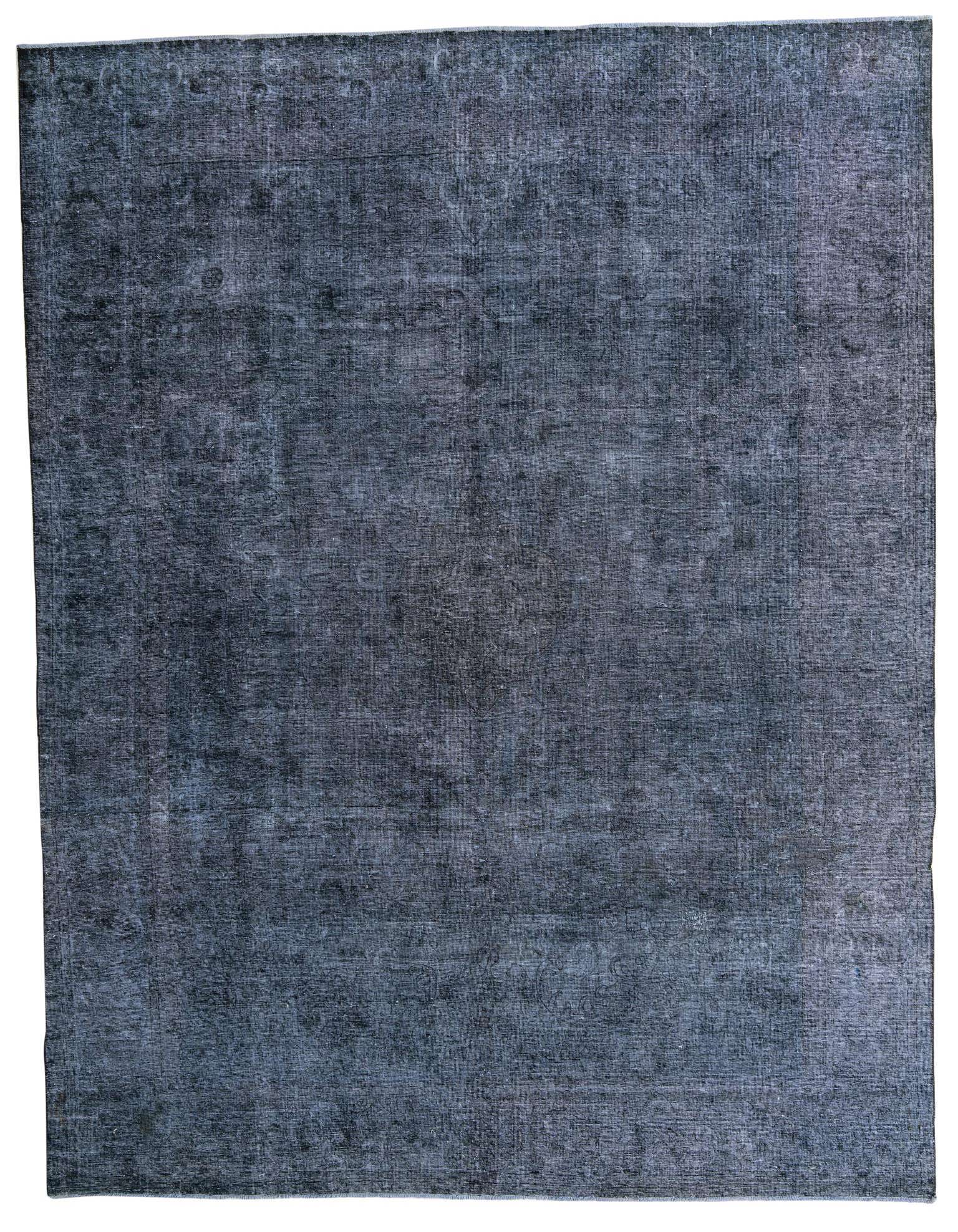 A 9x12 rectangular black wool area rug with a subtle vintage Persian medallion pattern, suitable for a living room.