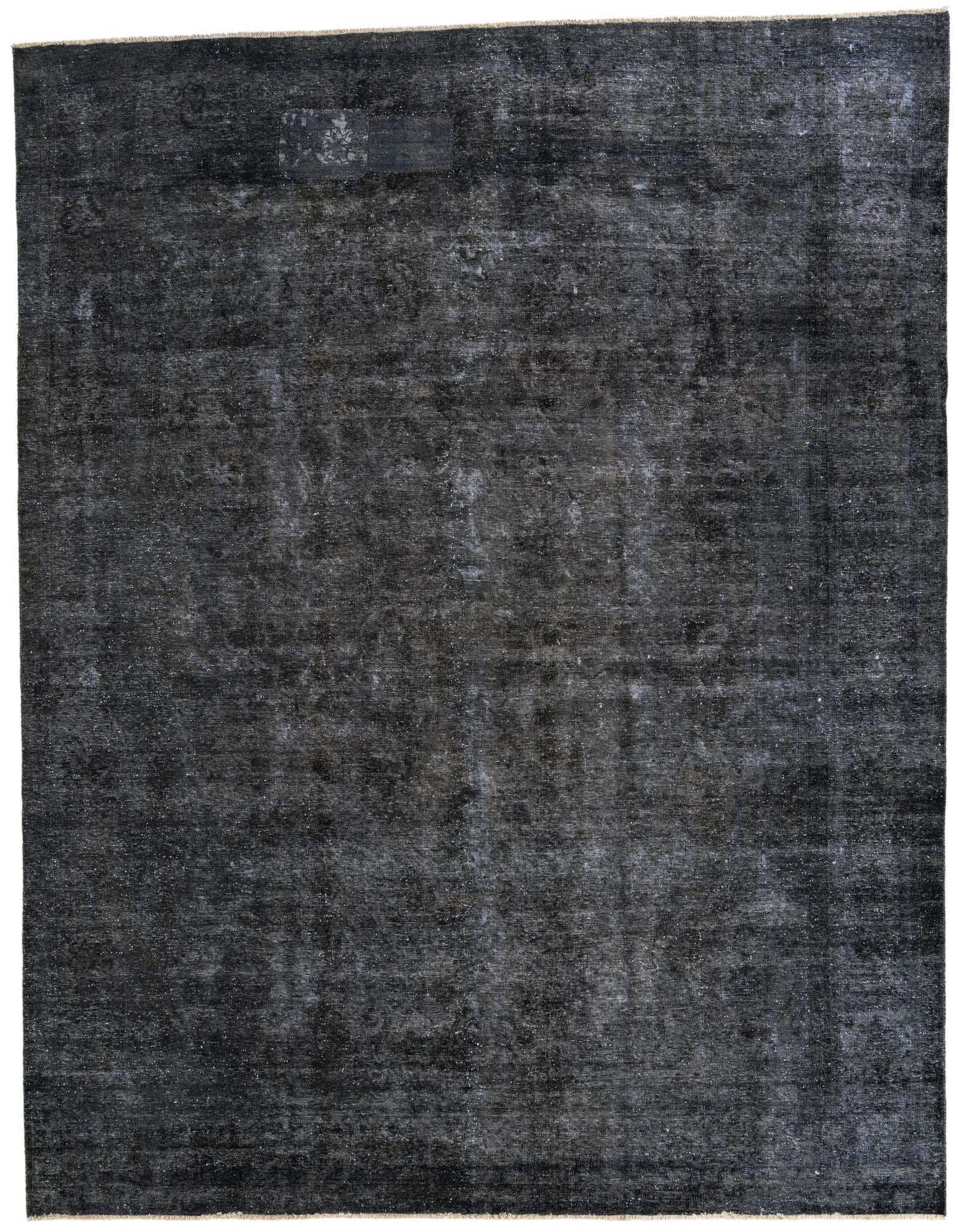 A large 10x12 rectangular Ultra Vintage black wool rug with a subtle distressed Persian pattern.