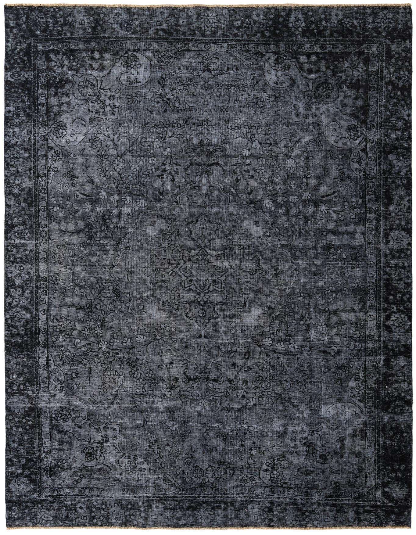 A 9x12 rectangular black Persian-style wool rug with a faded medallion pattern, ideal for a living room or dining room.
