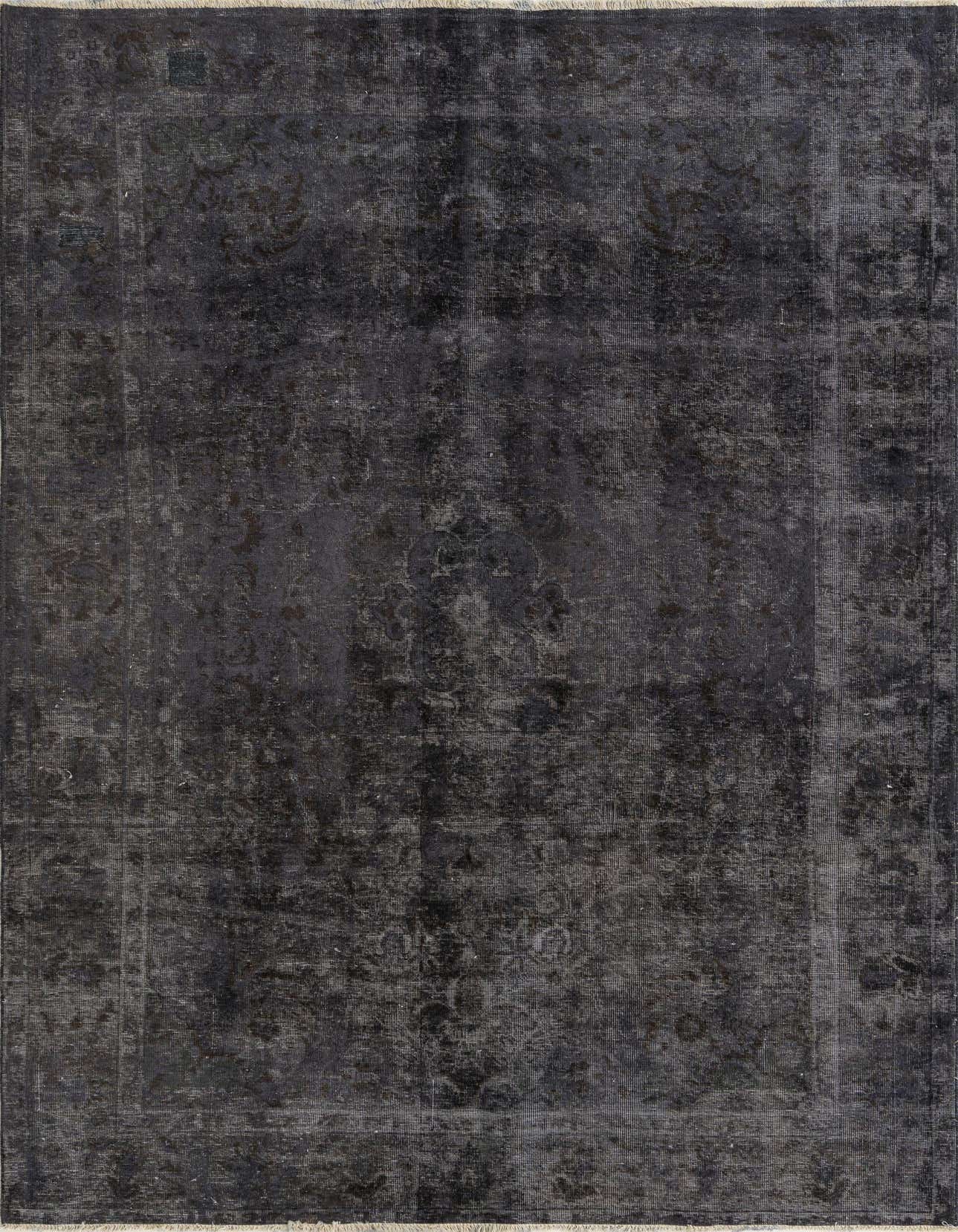 A 6x9 rectangular black Persian-style rug with a faded medallion pattern and subtle border, ideal for a living room.