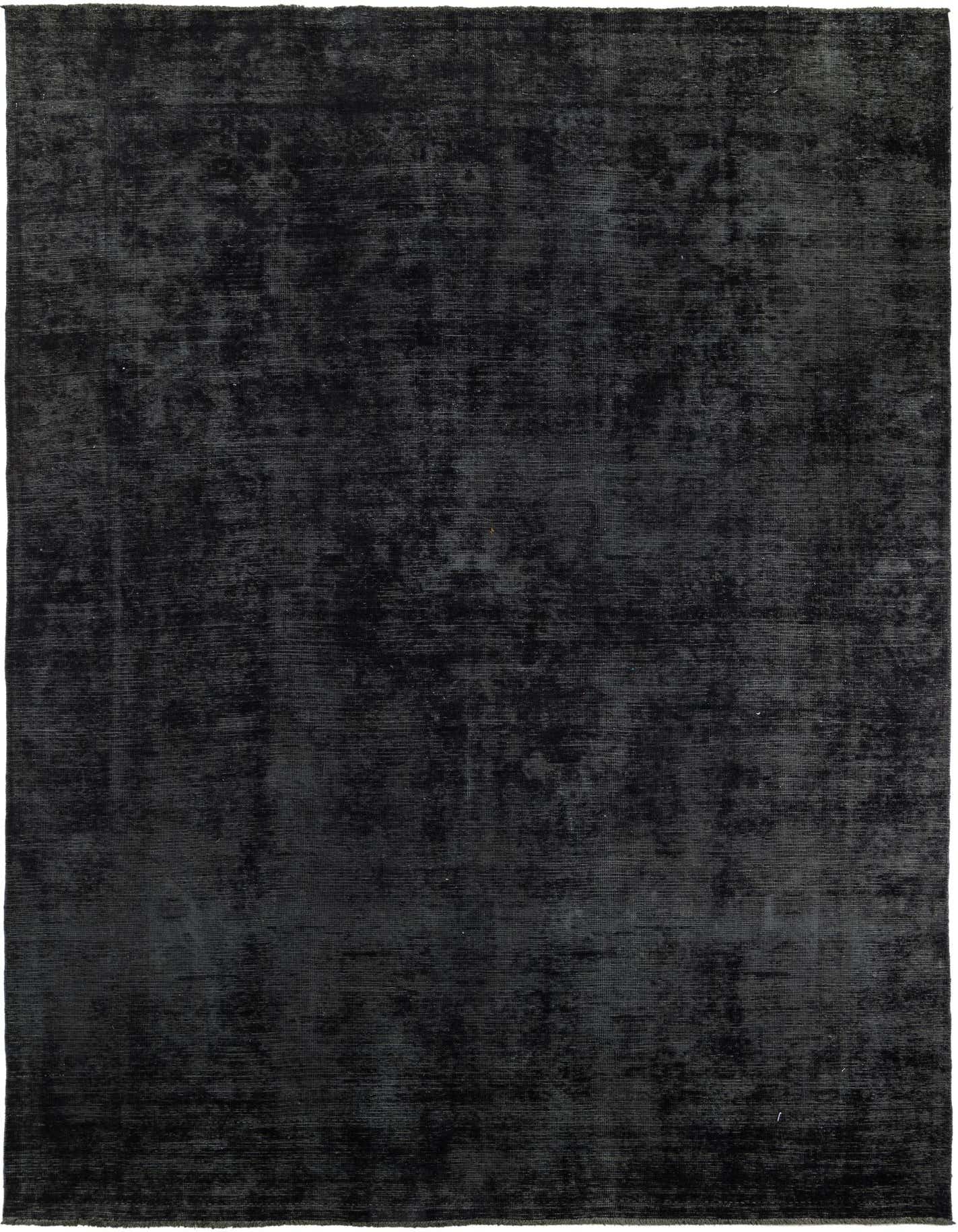 A rectangular 8x11 black wool area rug with a subtle, faded Persian medallion pattern, suitable for a living room.