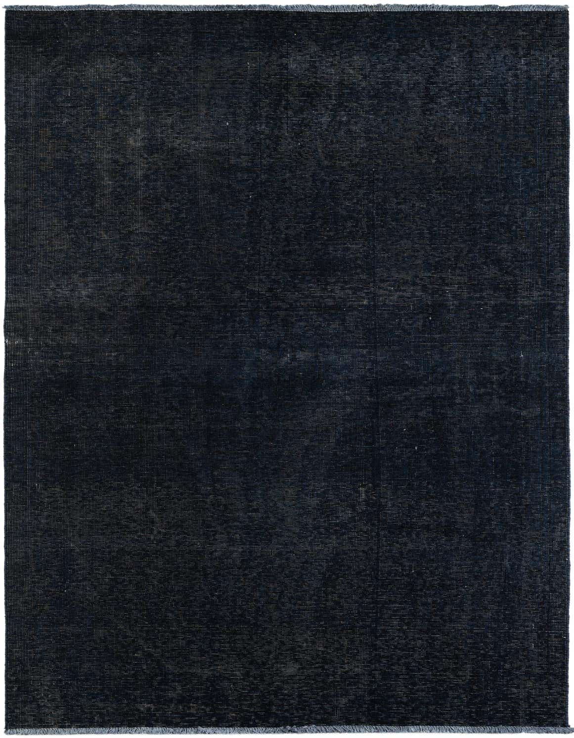 A 5x8 rectangular black Persian-style rug with a subtle vintage medallion pattern, handmade from wool.