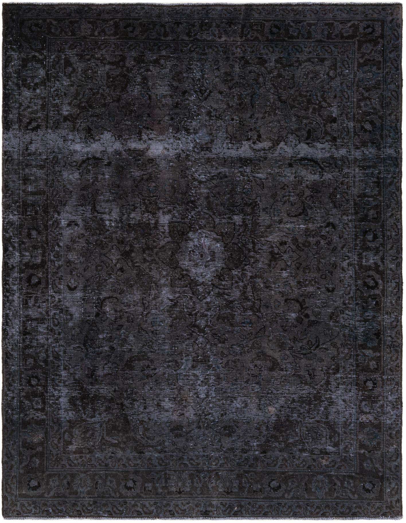 A 6x9 rectangular Ultra Vintage black wool rug with a faded Persian medallion pattern, ideal for a living room.