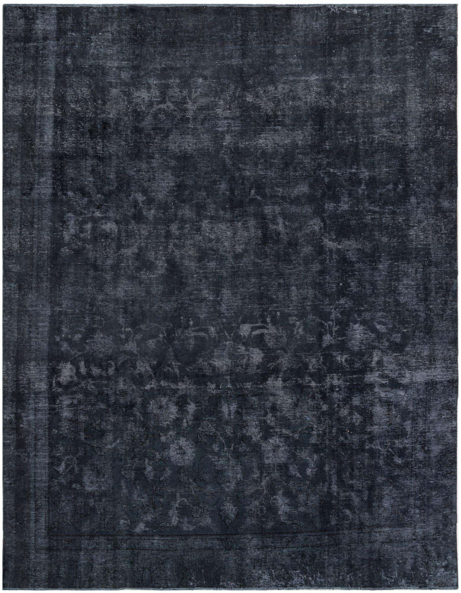A 9x11 rectangular black wool rug with a subtle, faded Persian medallion pattern, suitable for a living room.