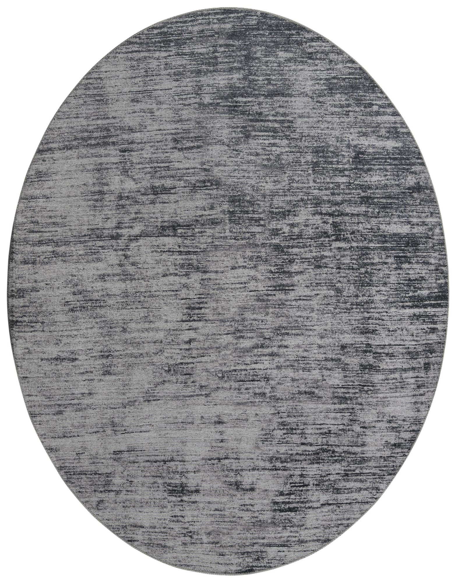 A 7' 7 x 7' 7 round black modern rug with a textured, abstract stripe pattern, suitable for indoor spaces.