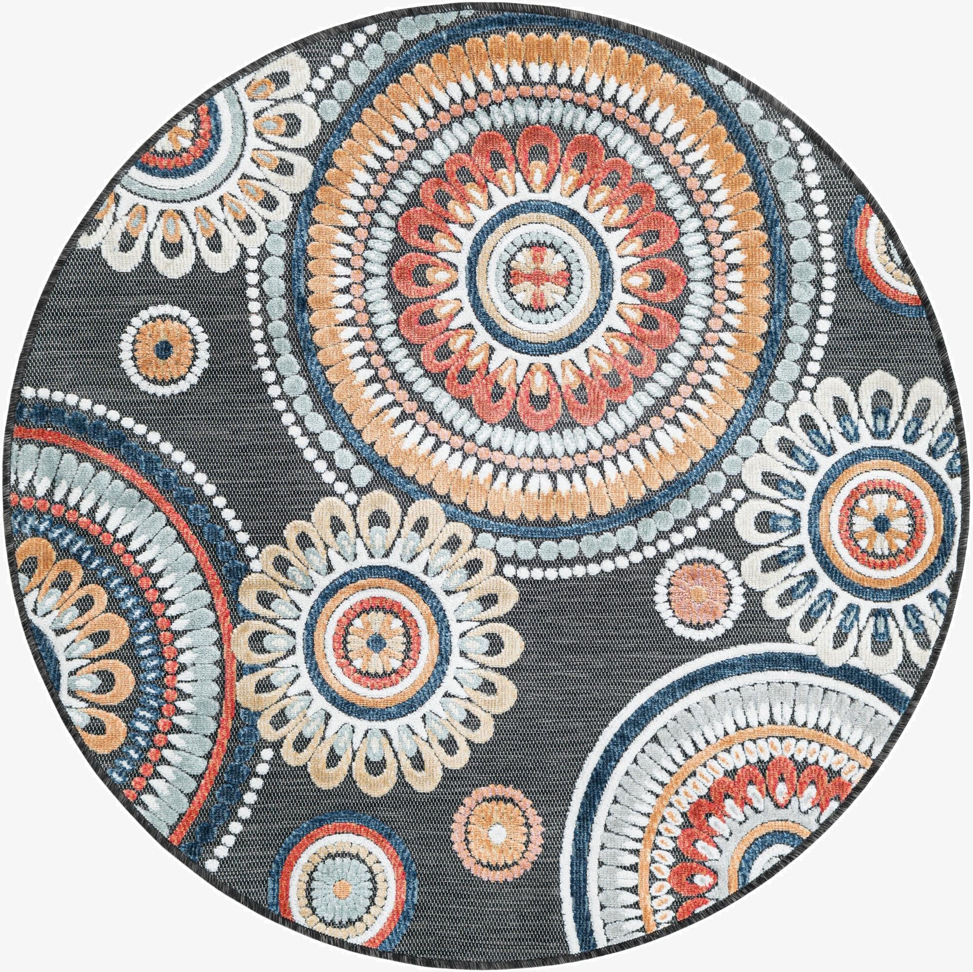  4' 5 x 4' 5  Washable Botanical Indoor / Outdoor Round Rug