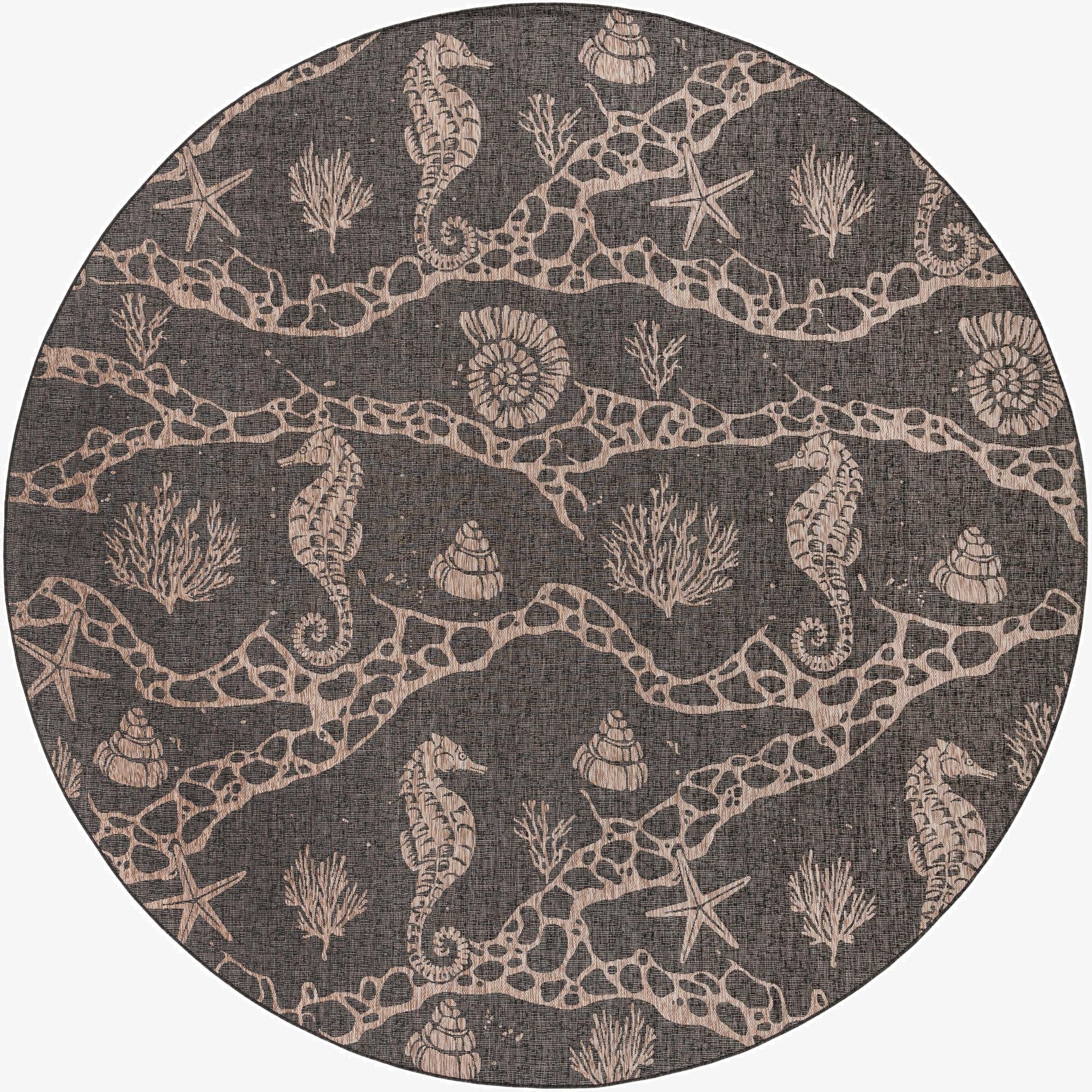  13' x 13'  Washable Coastal Indoor / Outdoor Round Rug