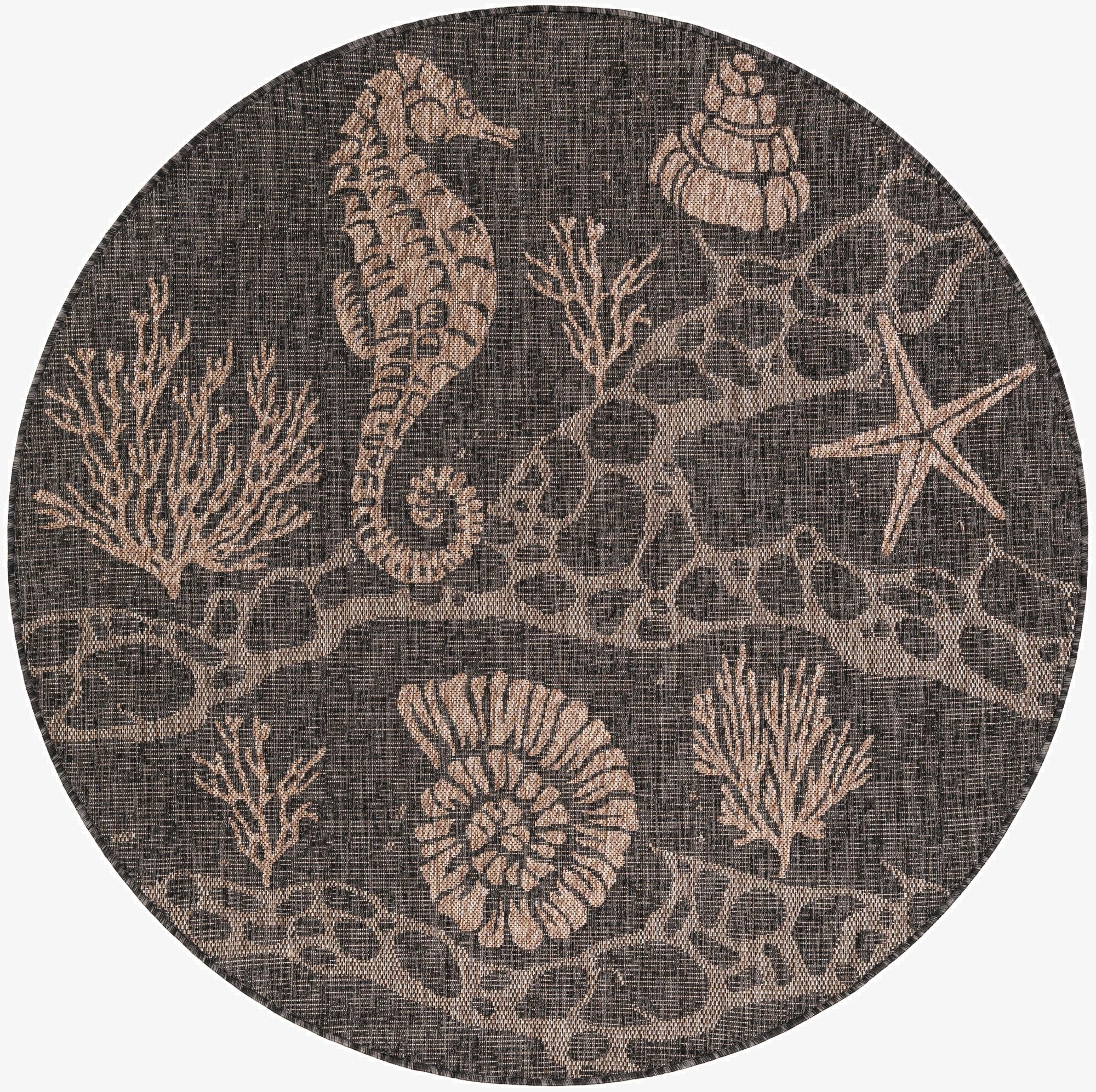  5' 3 x 5' 3  Washable Coastal Indoor / Outdoor Round Rug