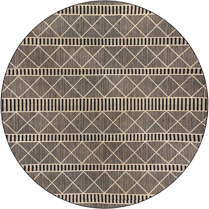 Black 10' x 10' Lattice Indoor / Outdoor Round Rug | Rugs.com
