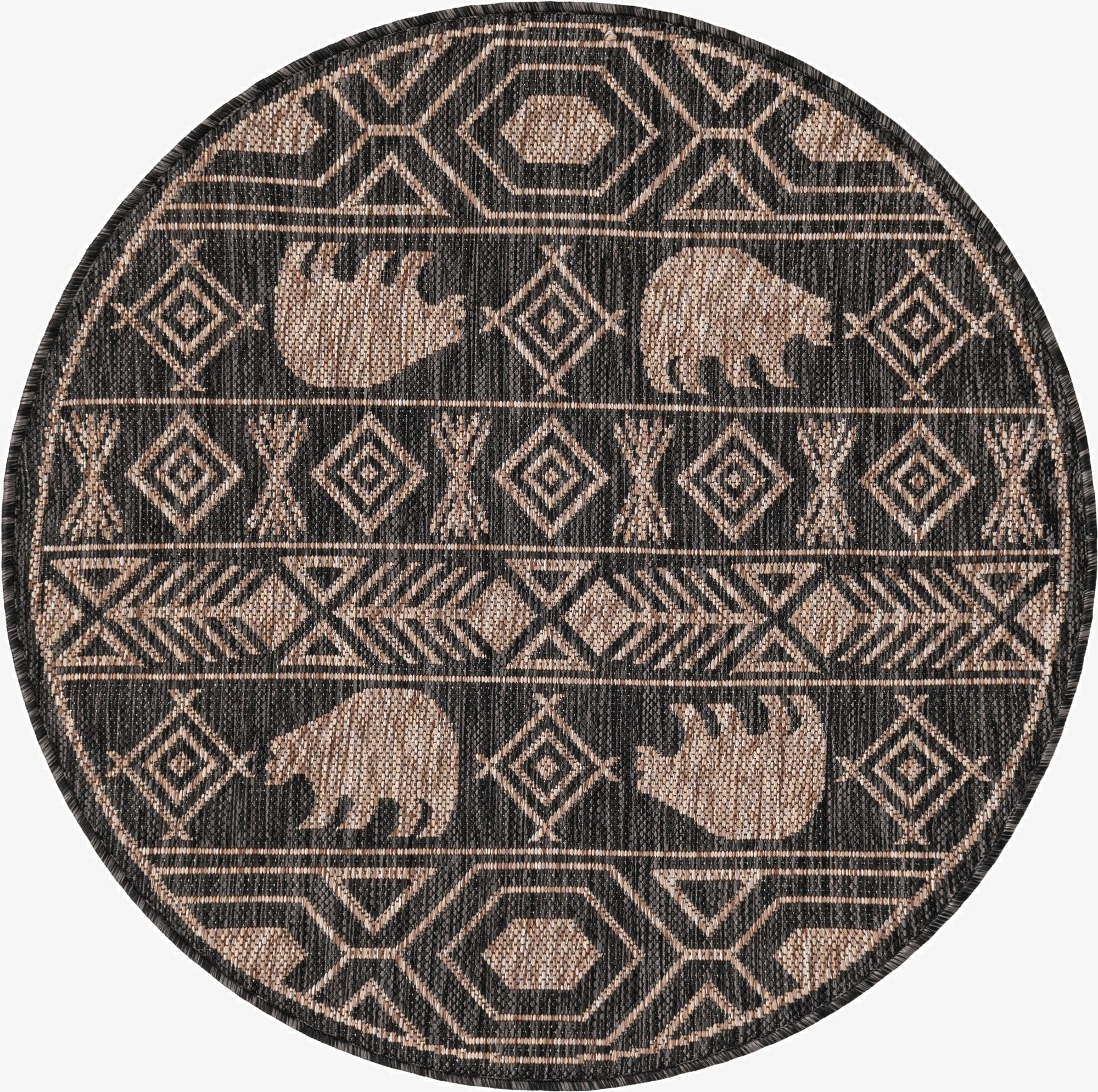  3' x 3'  Washable Southwestern Indoor / Outdoor Round Rug