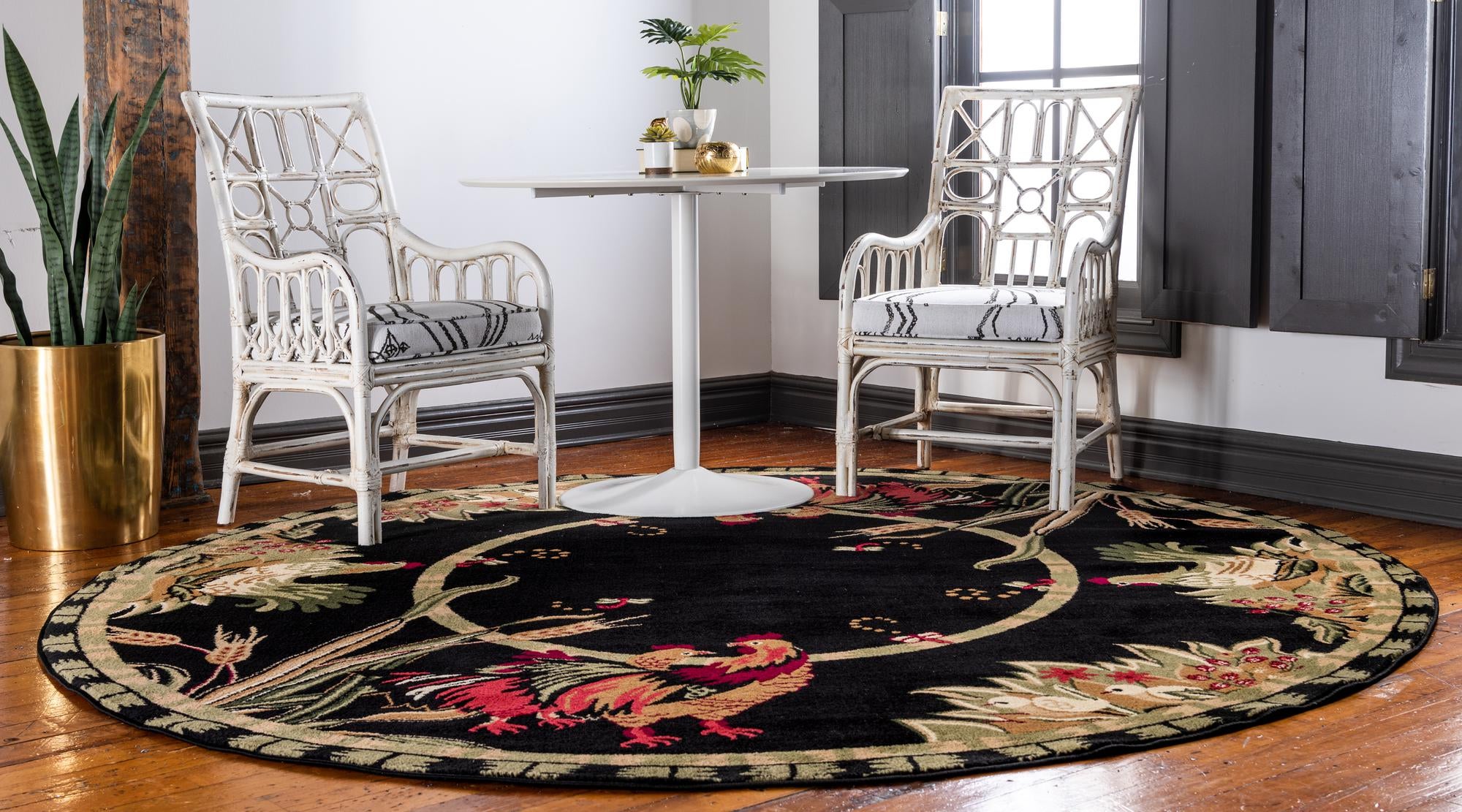 Black 3' x 3' Pastoral Round Rug | Rugs.com