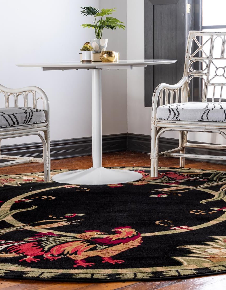 Black 3' x 3' Pastoral Round Rug | Rugs.com