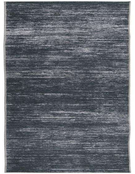 A 12 ft black and white modern striped runner rug with a textured, flatweave pile, ideal for a hallway.